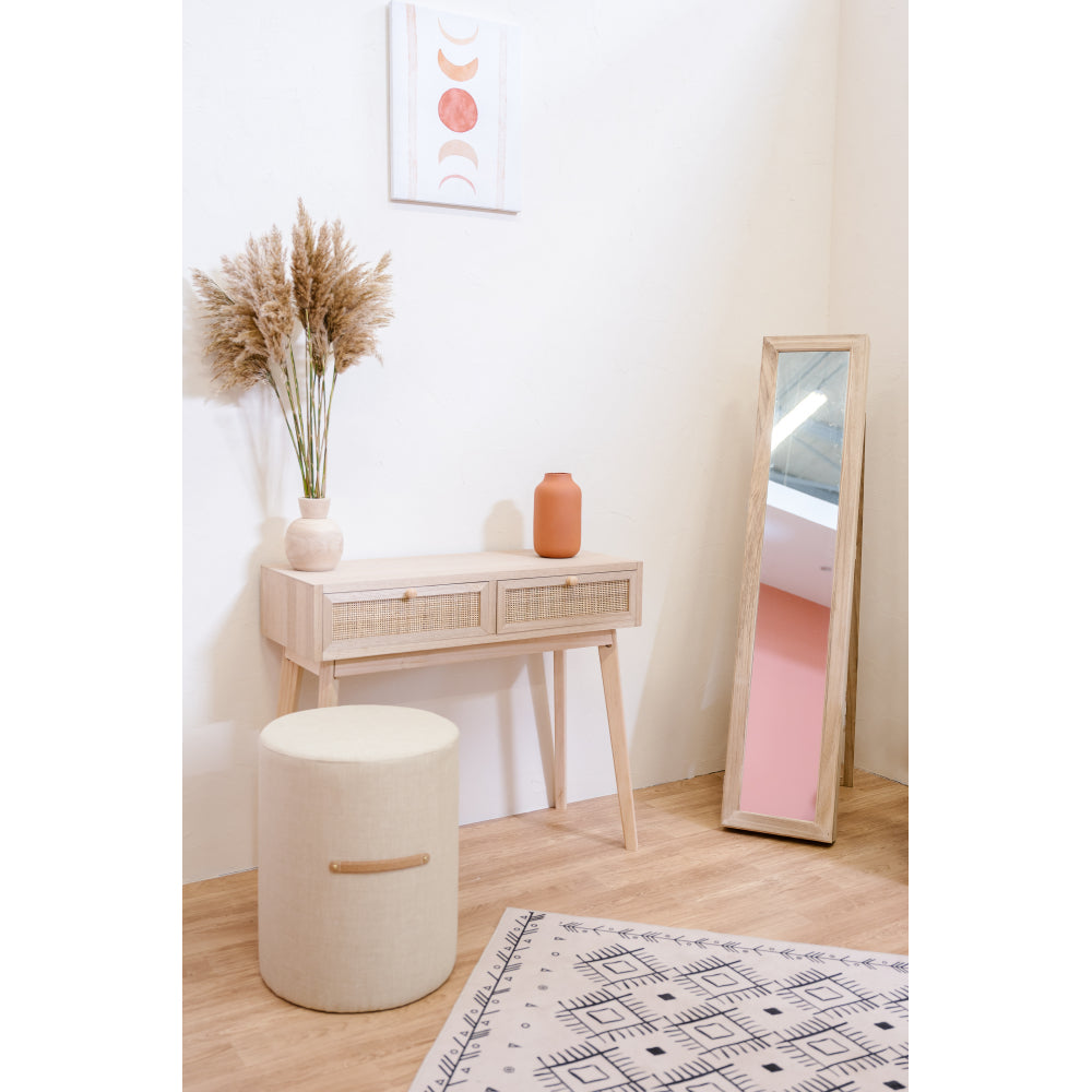 Grand Pouf, Bout De Canapé Taburete Salón Tela Beige Mango Efecto Cuero Escandinavo 40x40x50cm- Muebles De Salón_3