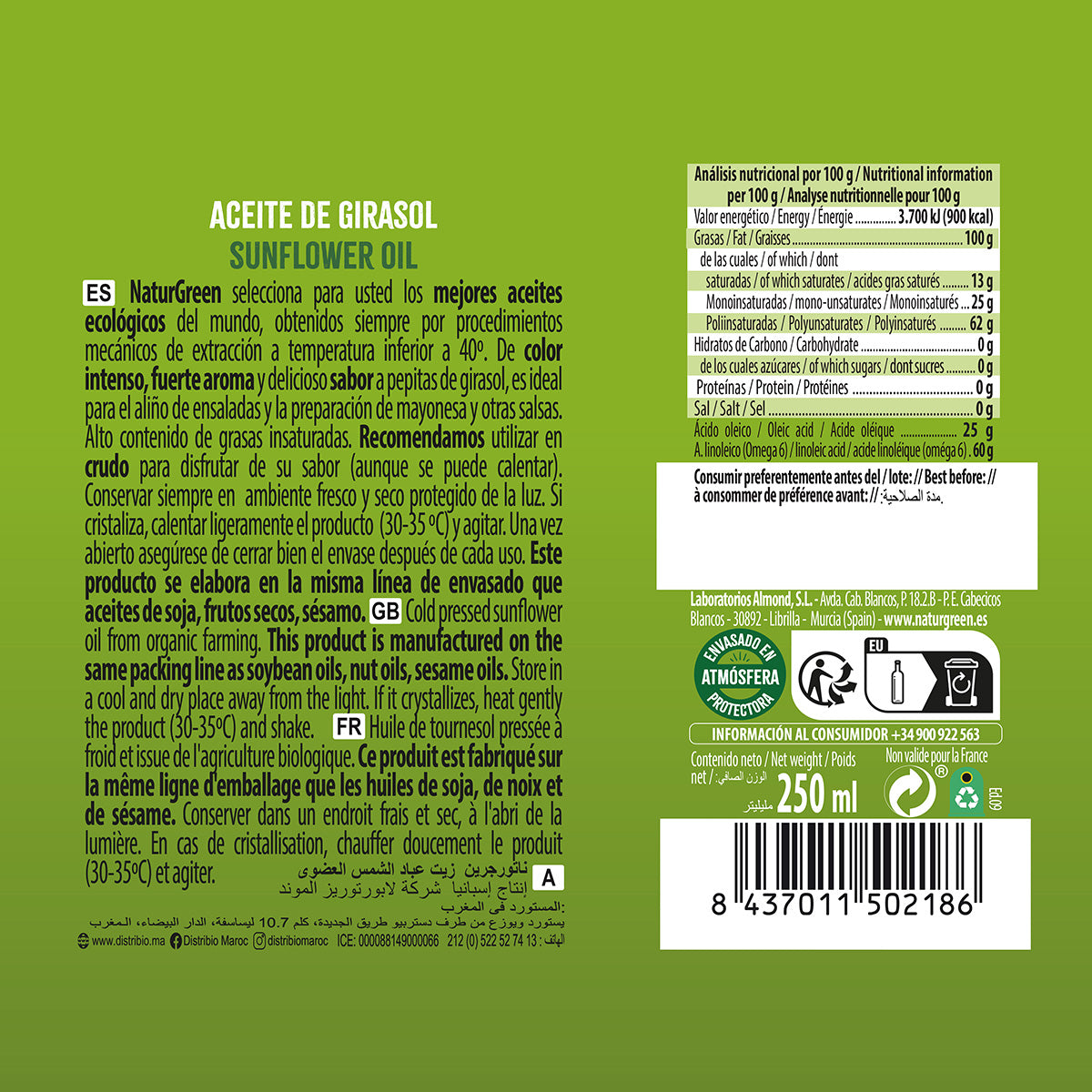 Óleo de Girassol Biológico NaturGreen 250 ml