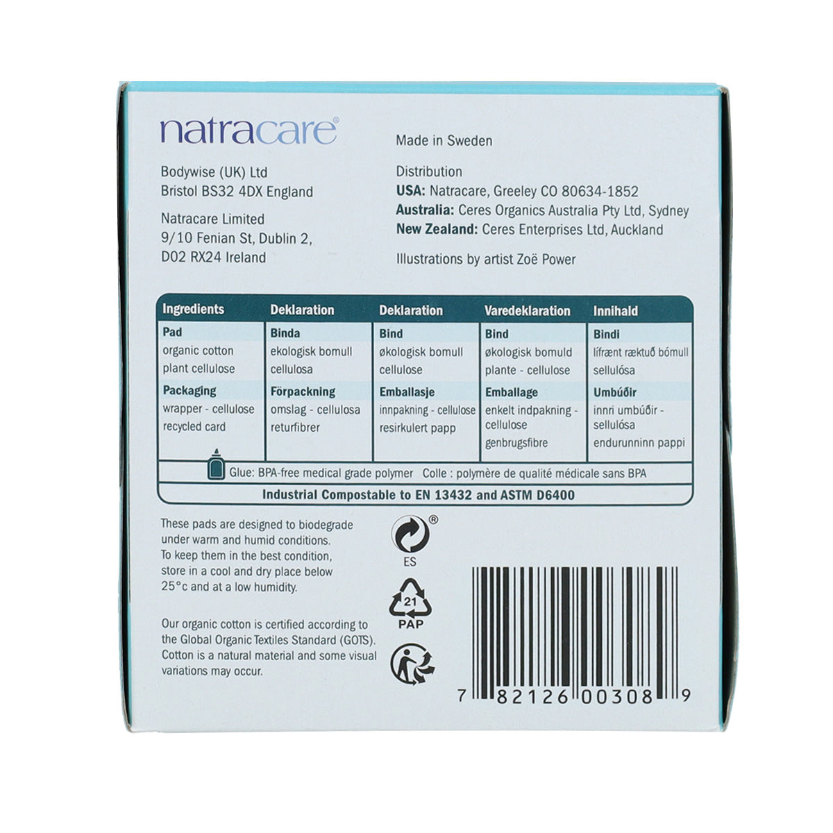 Absorventes Natracare Super Organic com Aladas, 12 unidades