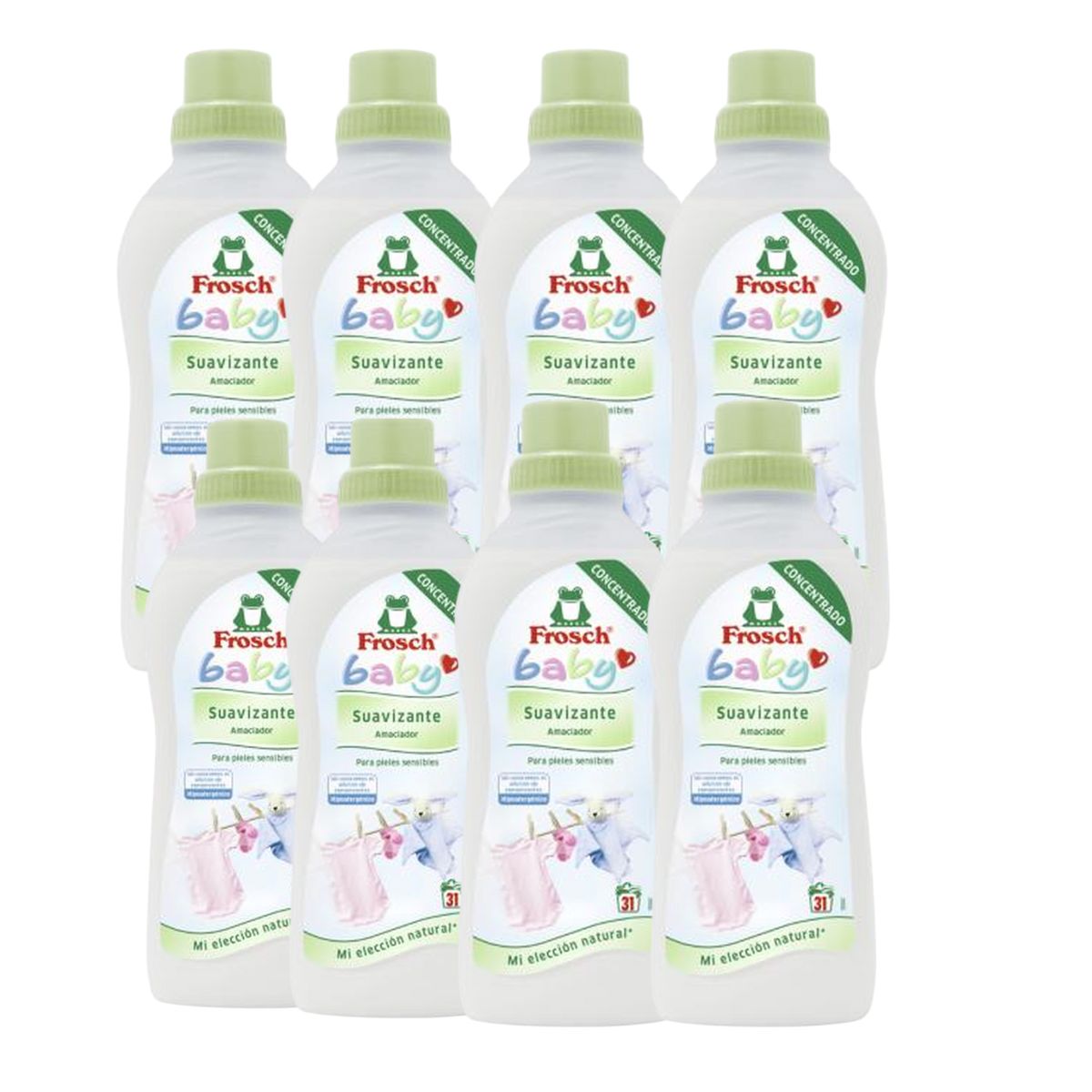 Embalagem de 8 amaciadores Baby Frosch 750 ml