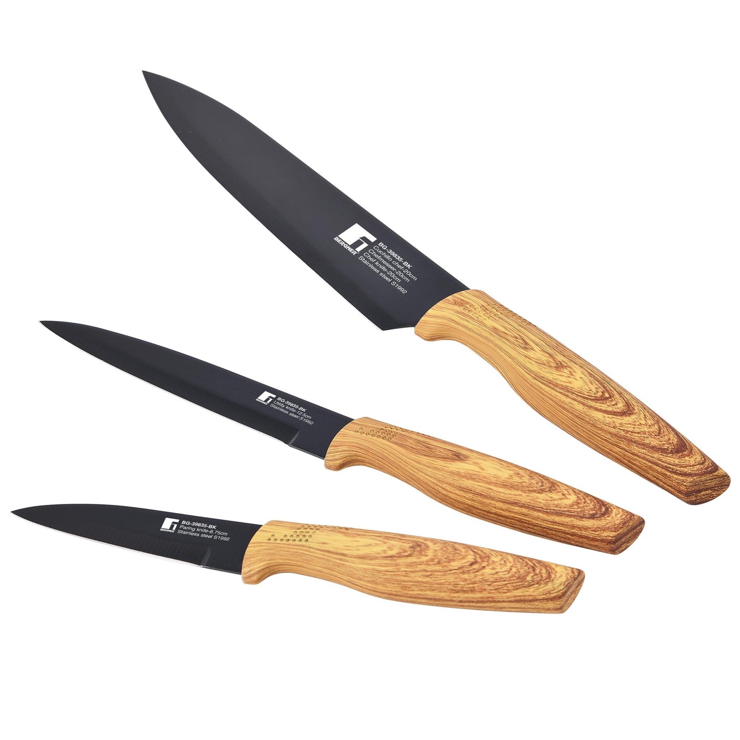 Trem de cozinha com 10 peças, 3 panelas com tampa + 1 frigideira + 3 facas, fabricado em alumínio prensado, BERGNER Earth compatível com todos os tipos de panelas