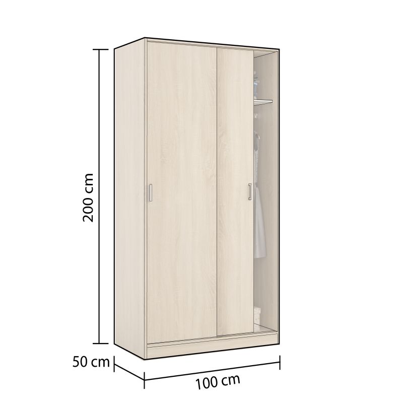 Armario Lenor 2 Puertas Correderas Melamina, Roble, 100 X 200 X 50_5