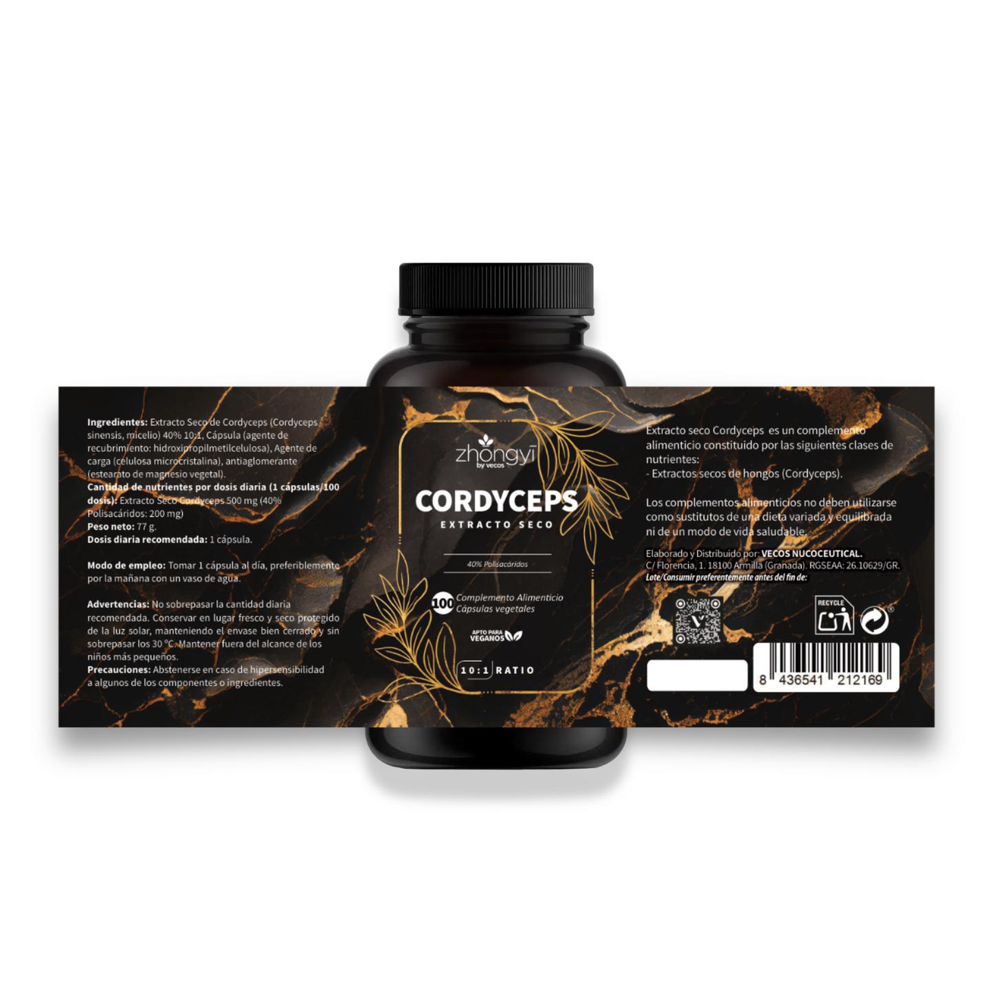 Cordyceps Sinensis 10:1 VECOS (100 cápsulas) | Resistencia y rendimiento | Anti-fatiga | 40% polisacáridos_4