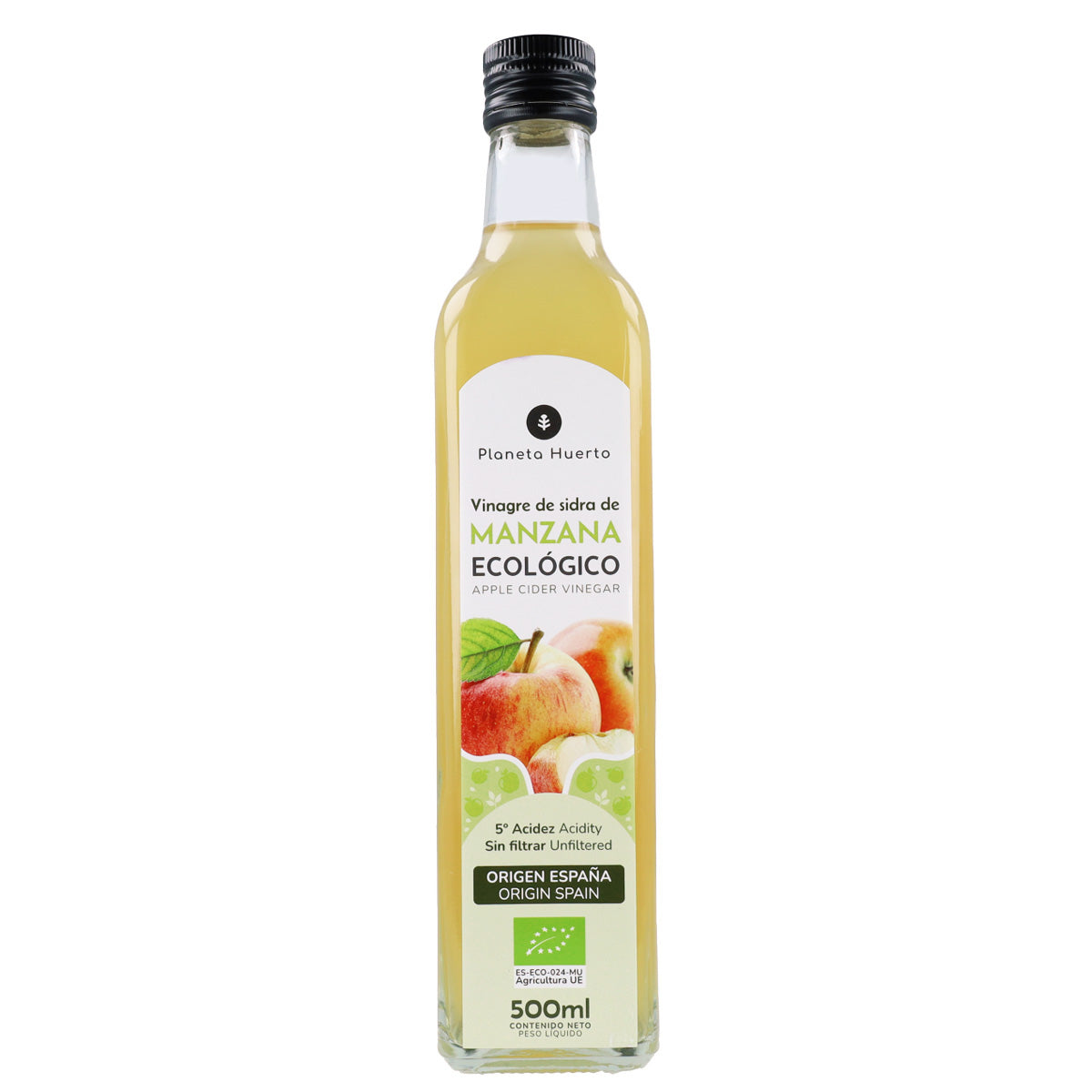 Embalagem de 3 vinagres de maçã não filtrados da Planeta Huerto, 500 ml.