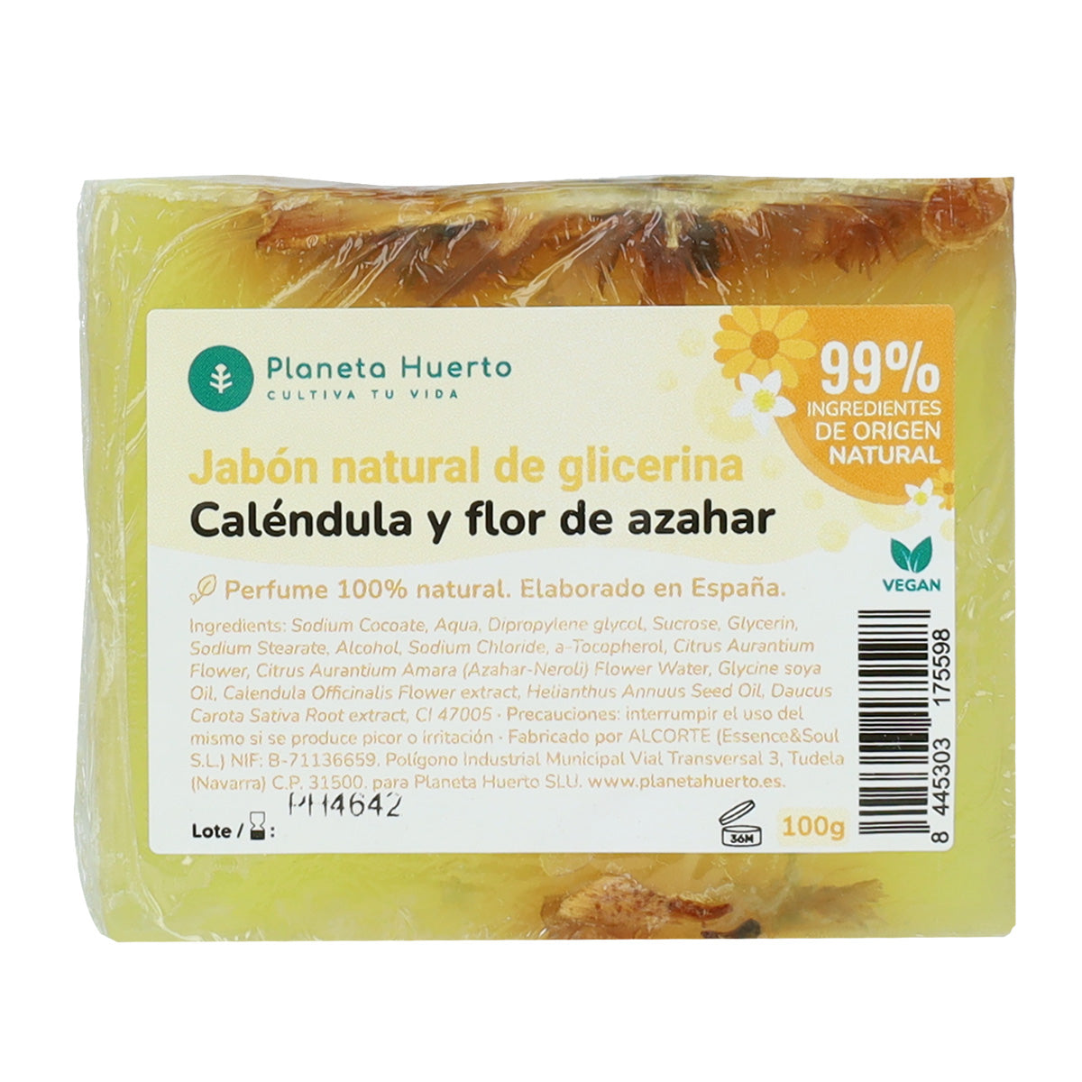 Sabonete natural de glicerina Planeta Huerto com calêndula e flor de laranjeira 100 g