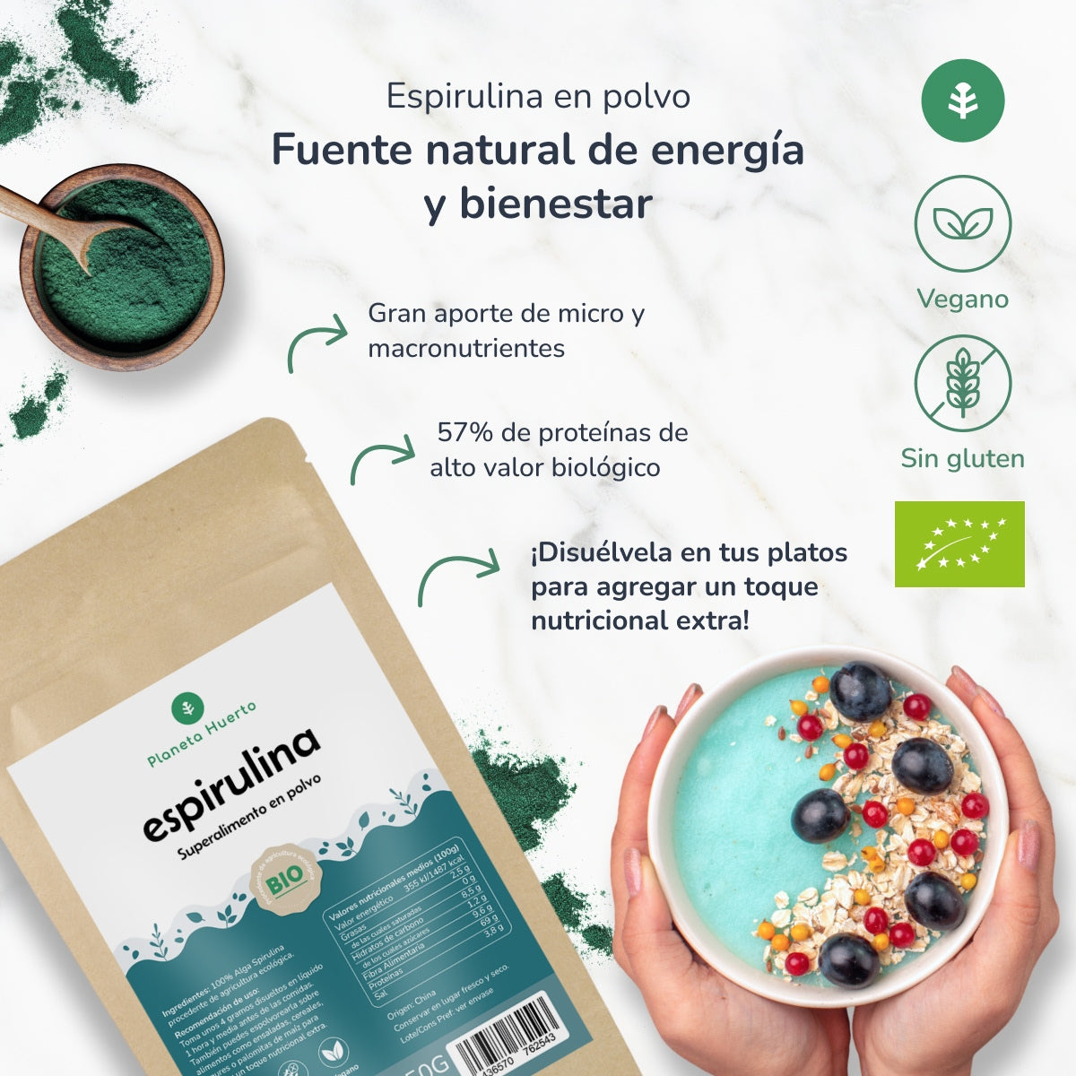 Spirulina em pó ECO Planeta Huerto 200 gr