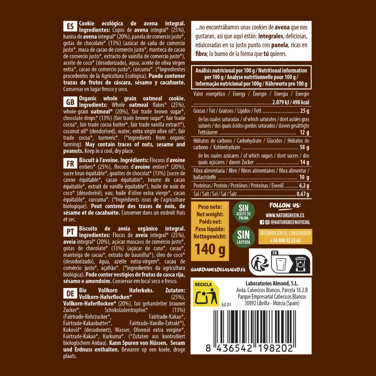 Biscoito de Aveia Integral Biológico NaturGreen 140 g
