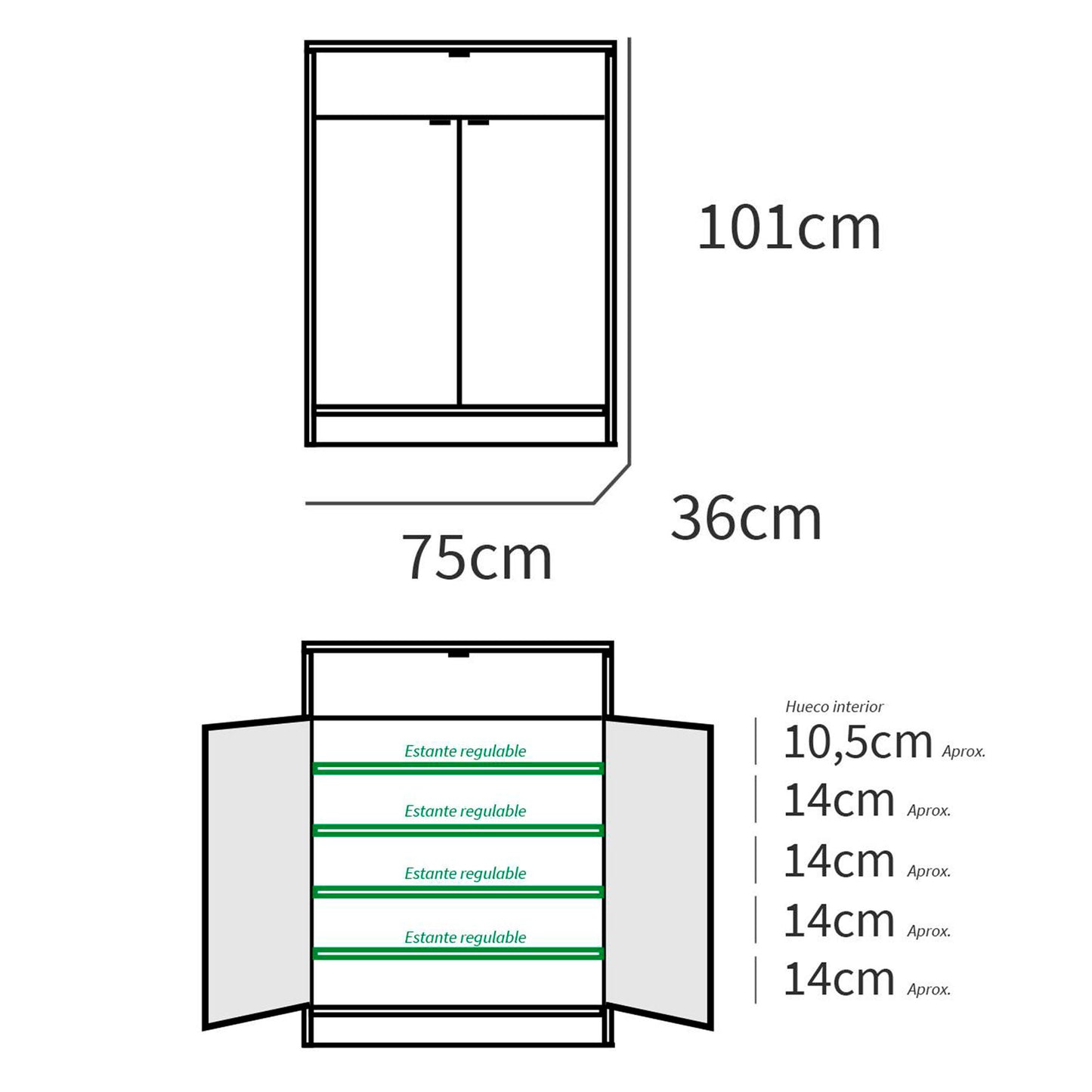 Zapatero Entrada Recibidor, Mueble Auxiliar Estrecho Zapatos, 2 Puertas, 1 Cajón 101x75x36 Cm, Briebe, Domus, Blanco_5