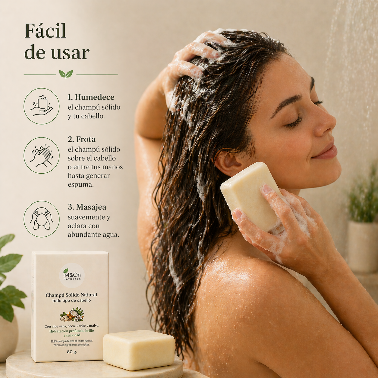 Champú Sólido Natural Para Cabello Normal 80 G | Nutrición Y Brillo | M&on Naturals_4