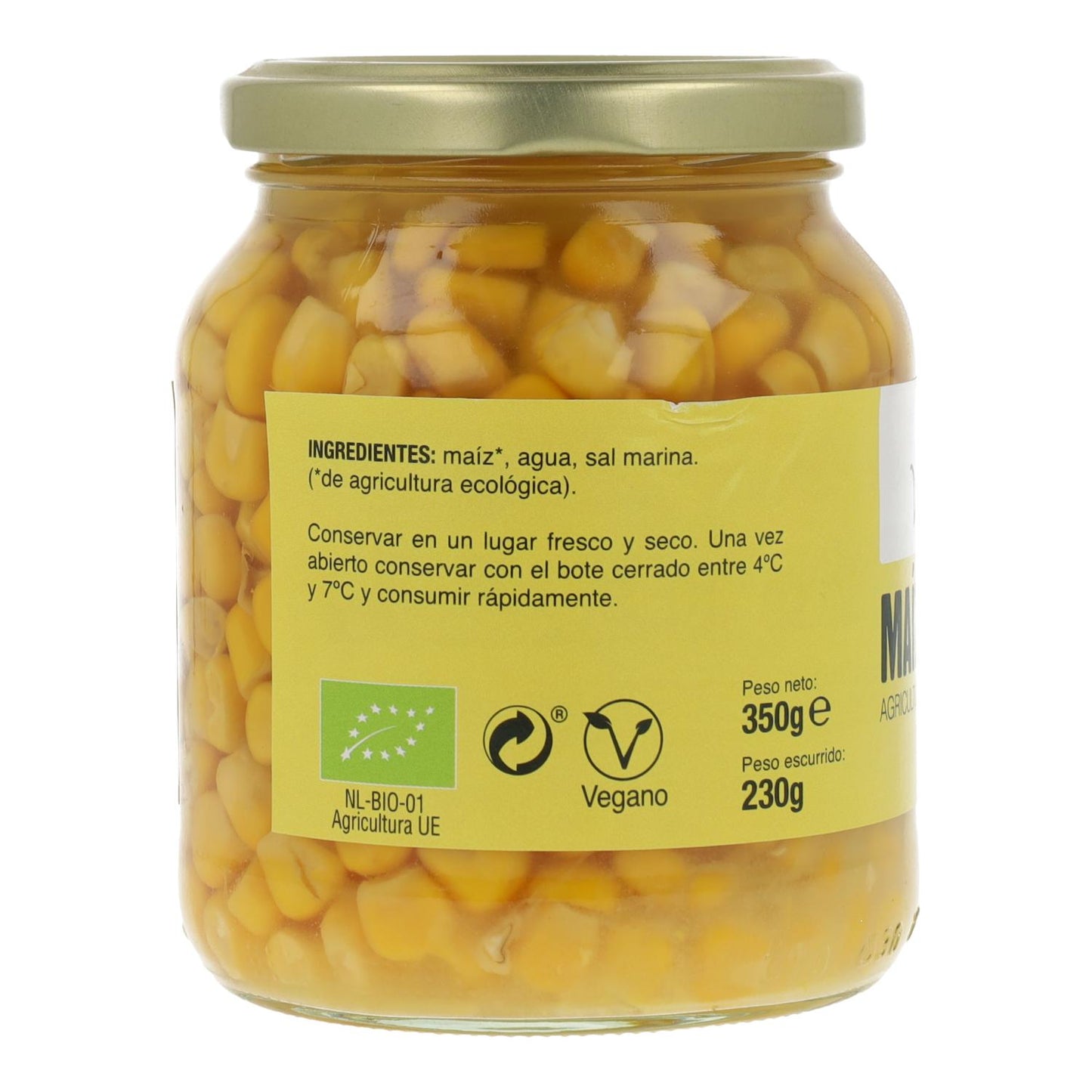 Milho doce biológico em frasco de vidro Vegetalia 350 gr