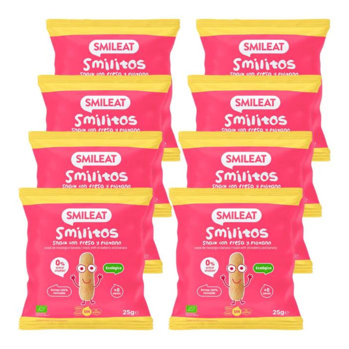 Embalagem de 8 Smilitos, Worms de Morango e Banana, ECO Smileat, 25 g