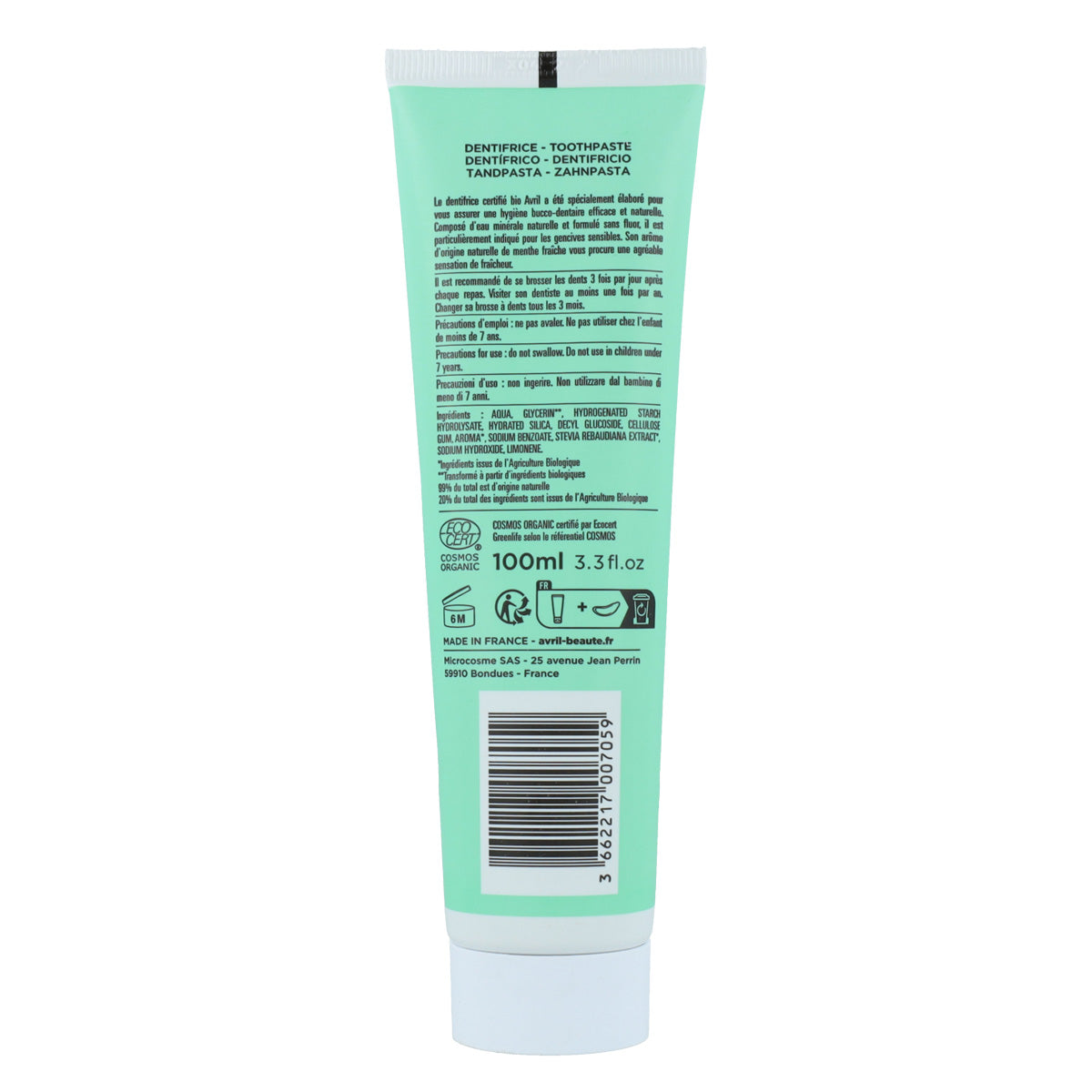 Pasta de dentes sem flúor Avril Mint, 100 ml