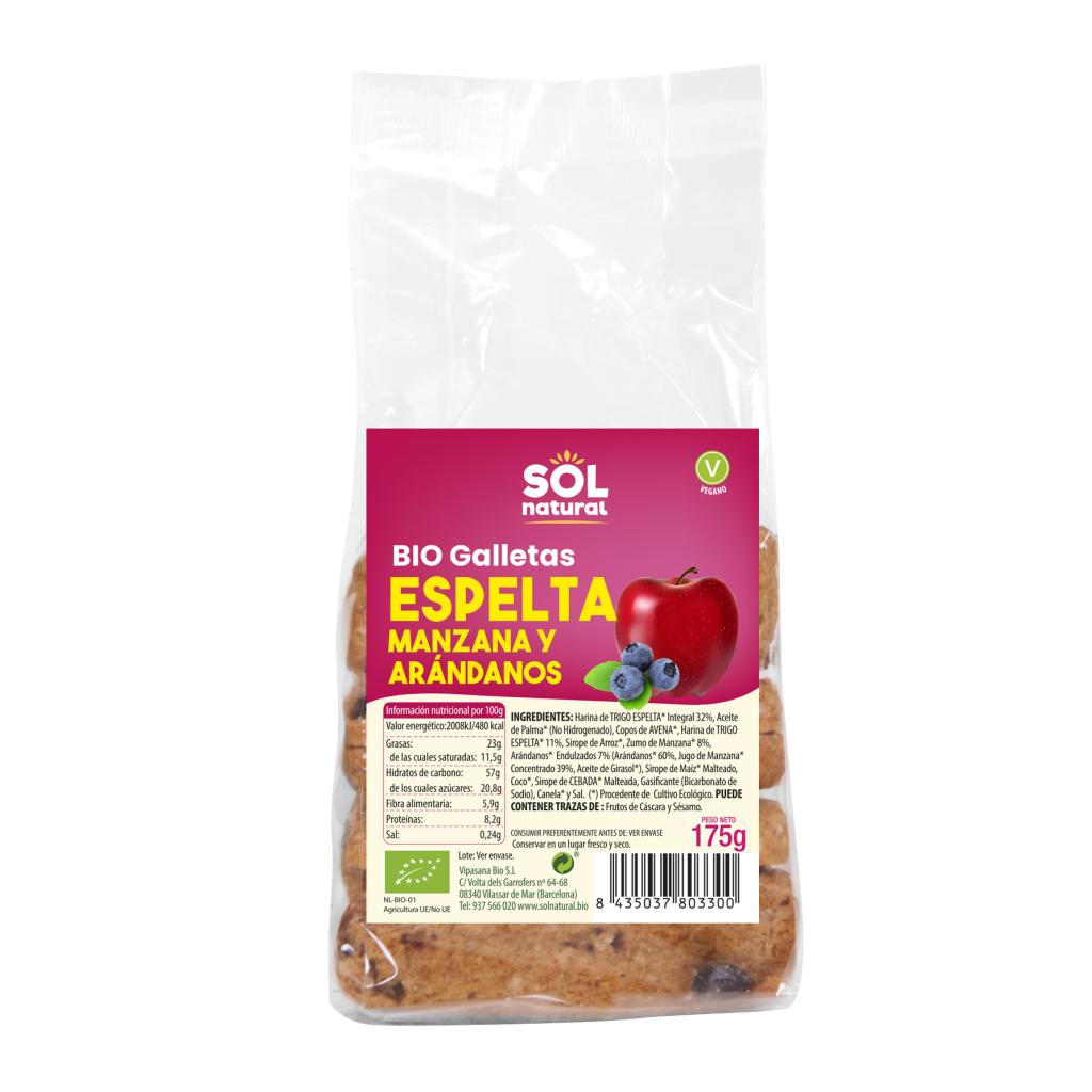 Bolachas de Espelta Biológicas Sol Natural com Maçã e Mirtilos 175 g