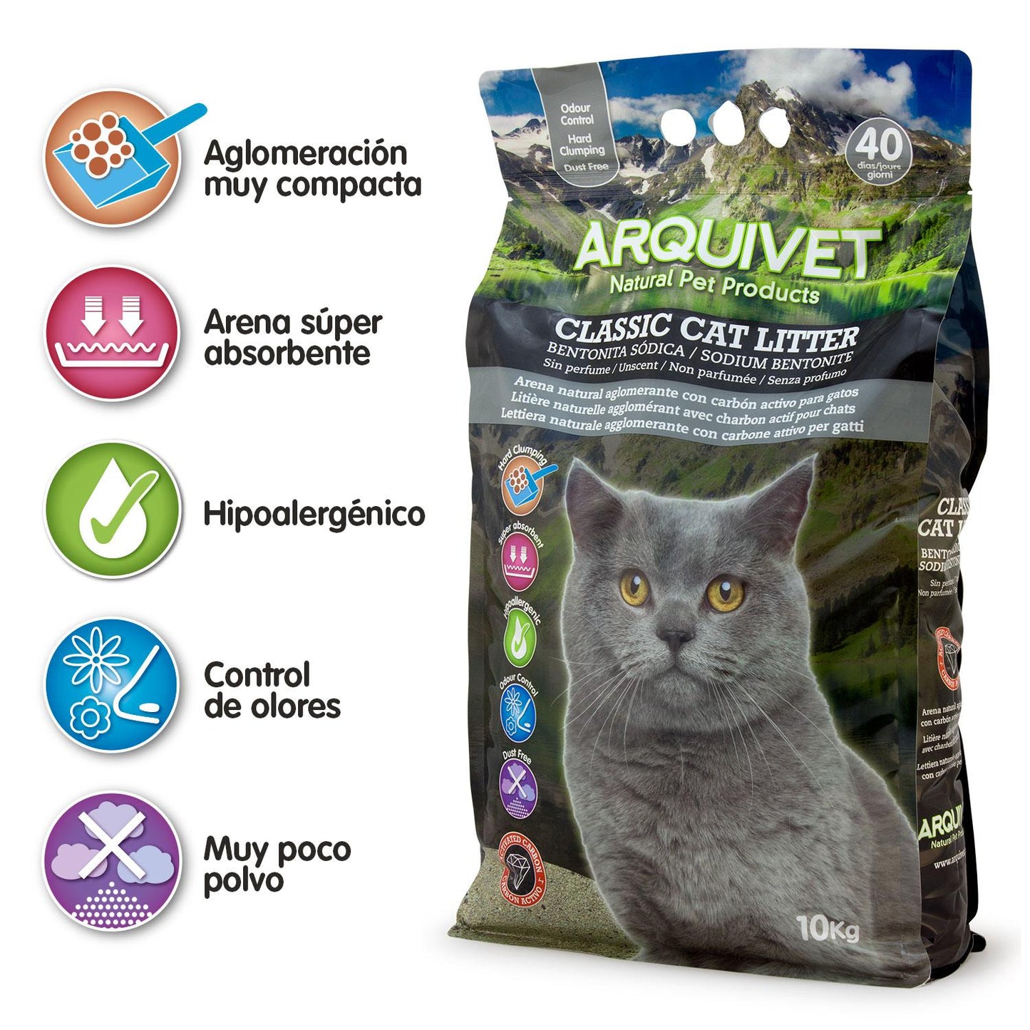 Classic Cat Litter Arquivet 10 kg Aglomerado de Bentonite