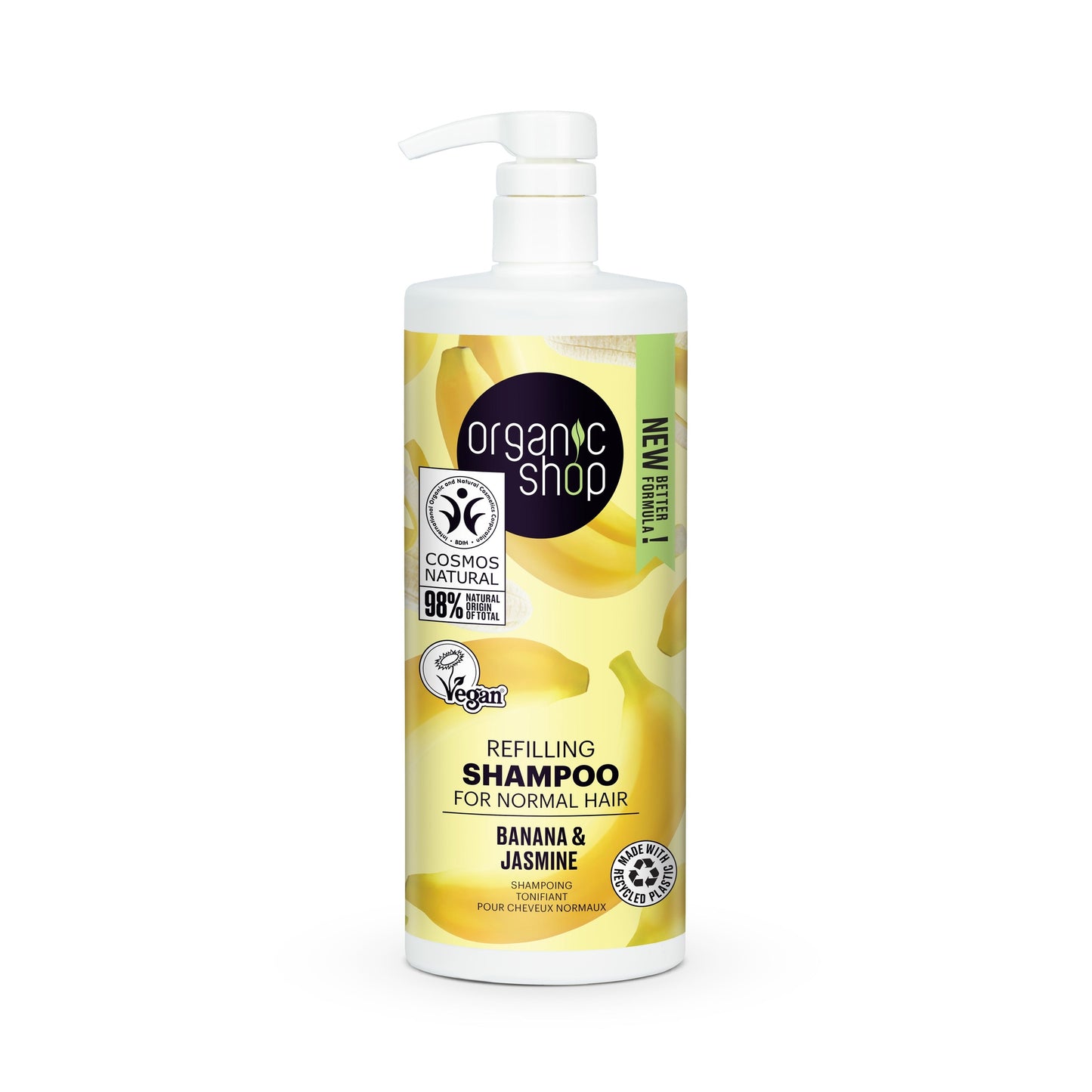 Champô recarga para cabelos normais, banana e jasmim, Organic Shop 1000 ml