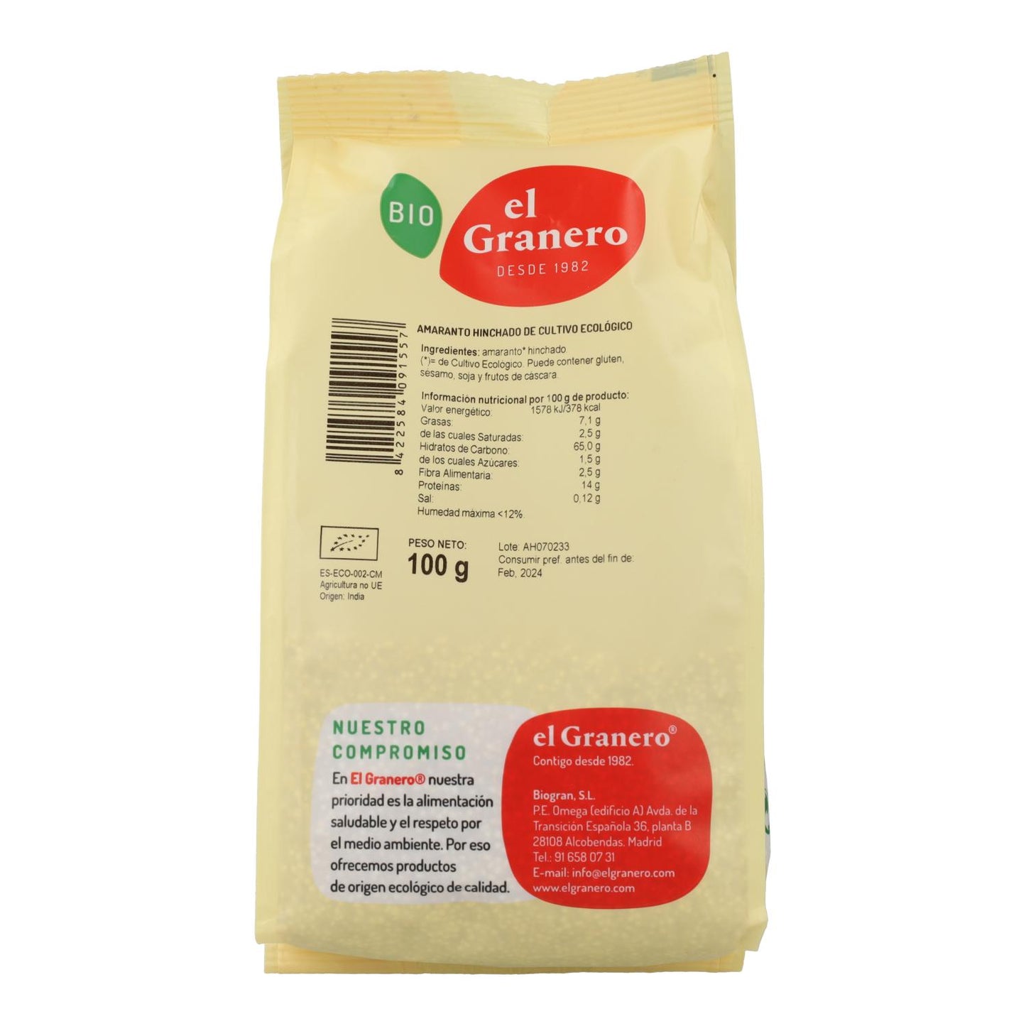 Amaranto Tufado Biológico El Granero 100 gr