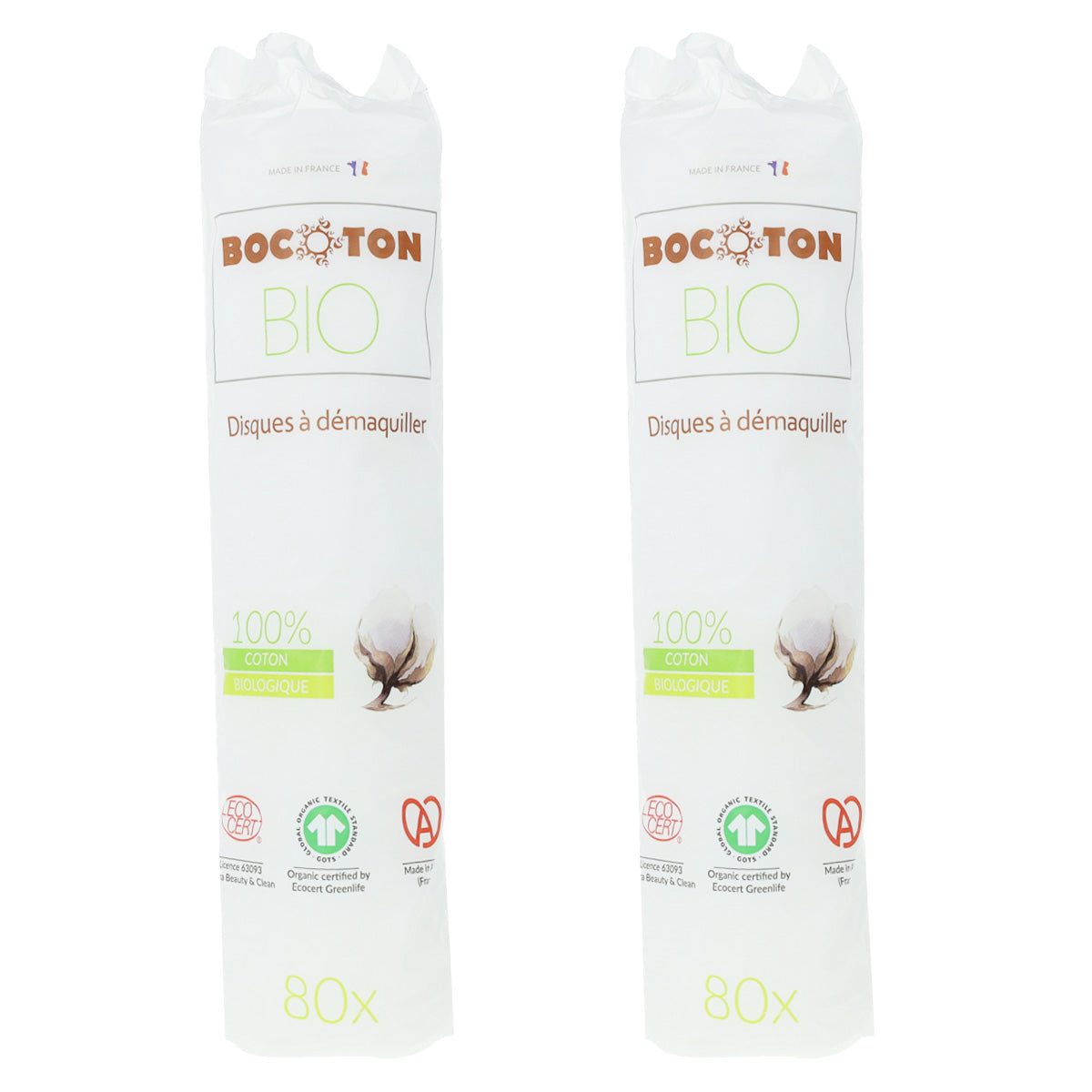 PROMOÇÃO Pack de 2 discos desmaquilhantes Bocoton Bio Cotton 80 discos