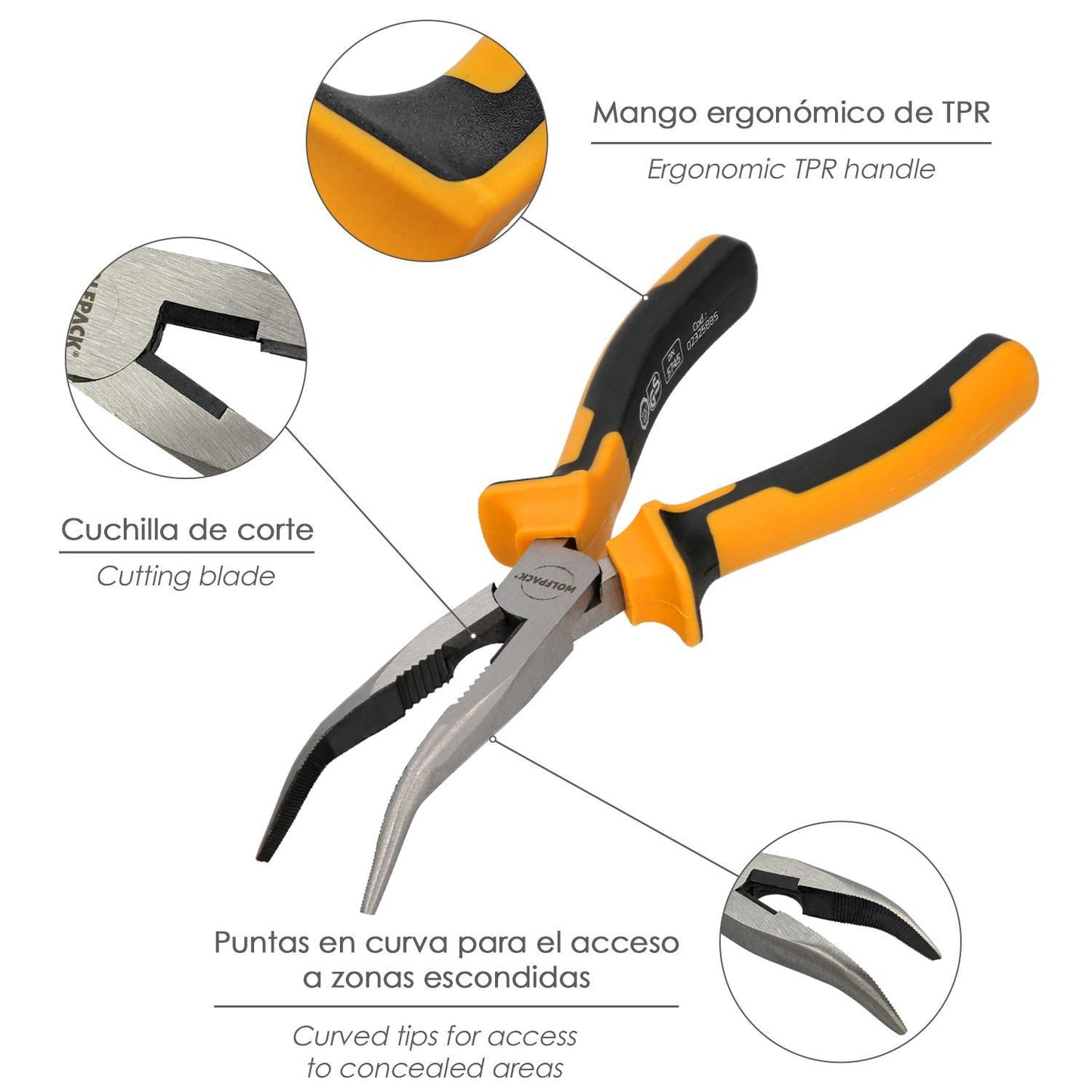 Alicates Boca Curva 200 Mm. Acero Din 5745 Alicates Punta Curva, Alicates Boca Curva Larga,