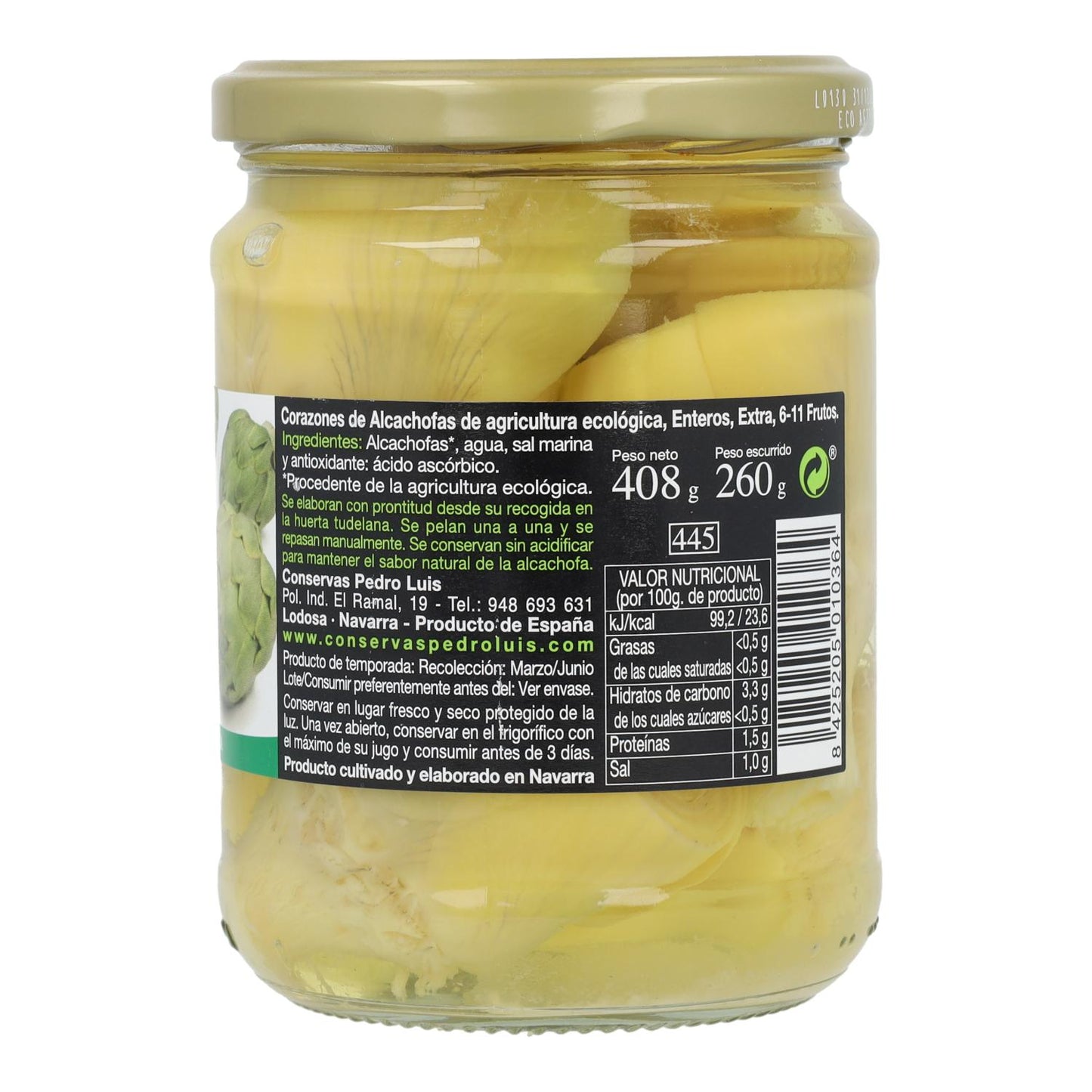 Alcachofras Coração Biológicas Pedro Luis 445 ml