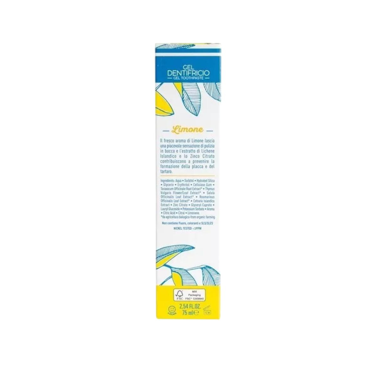 Pasta de dentes natural de limão 75 ml, certificado biológico Officina Naturae