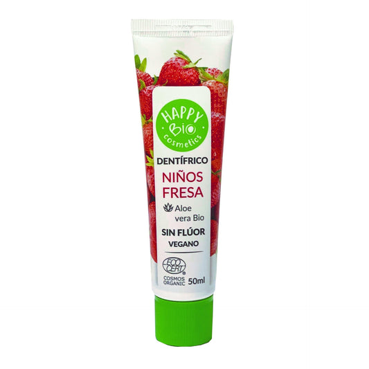 Dentífrico infantil de morango sem flúor HappyBio 50 ml