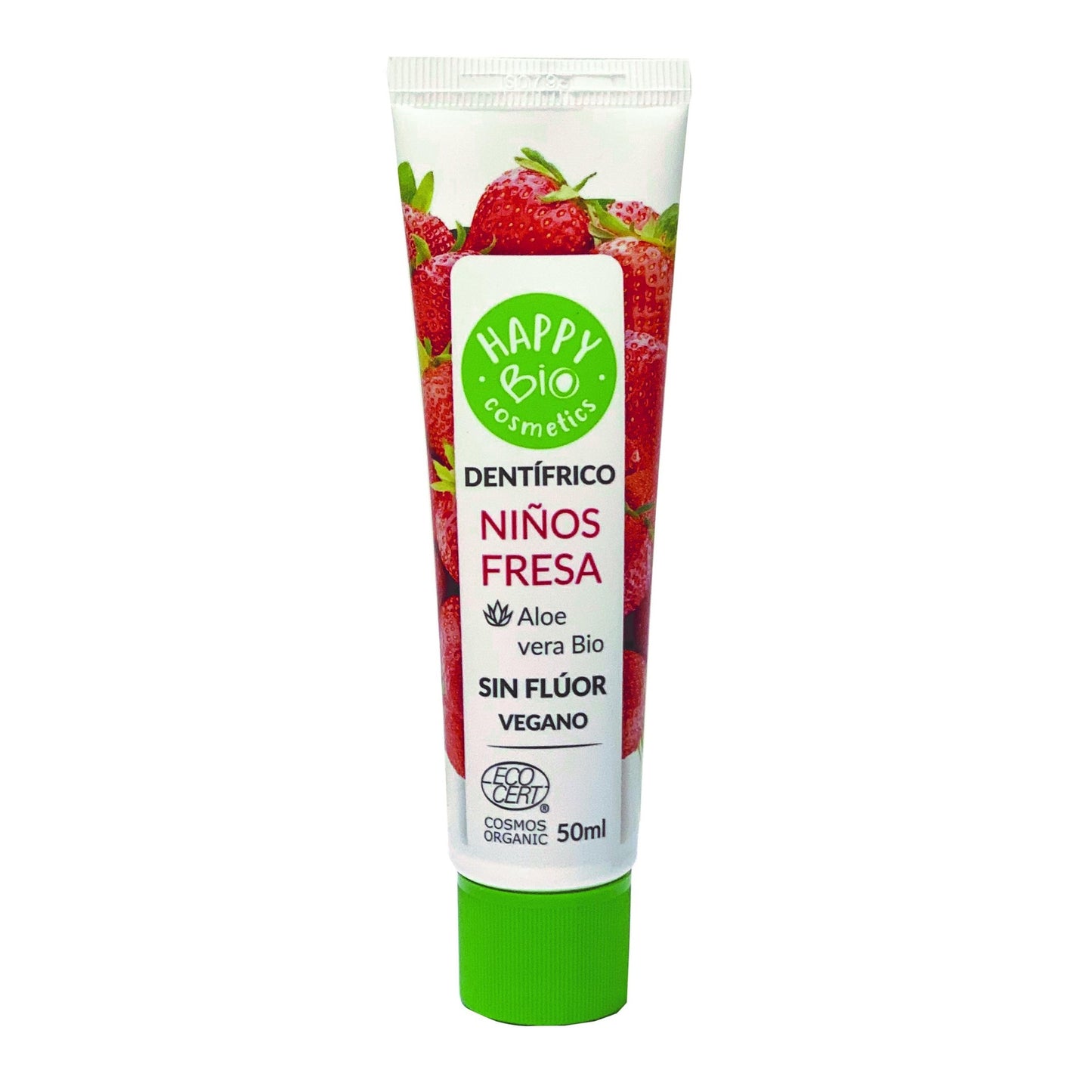 Dentífrico infantil de morango sem flúor HappyBio 50 ml
