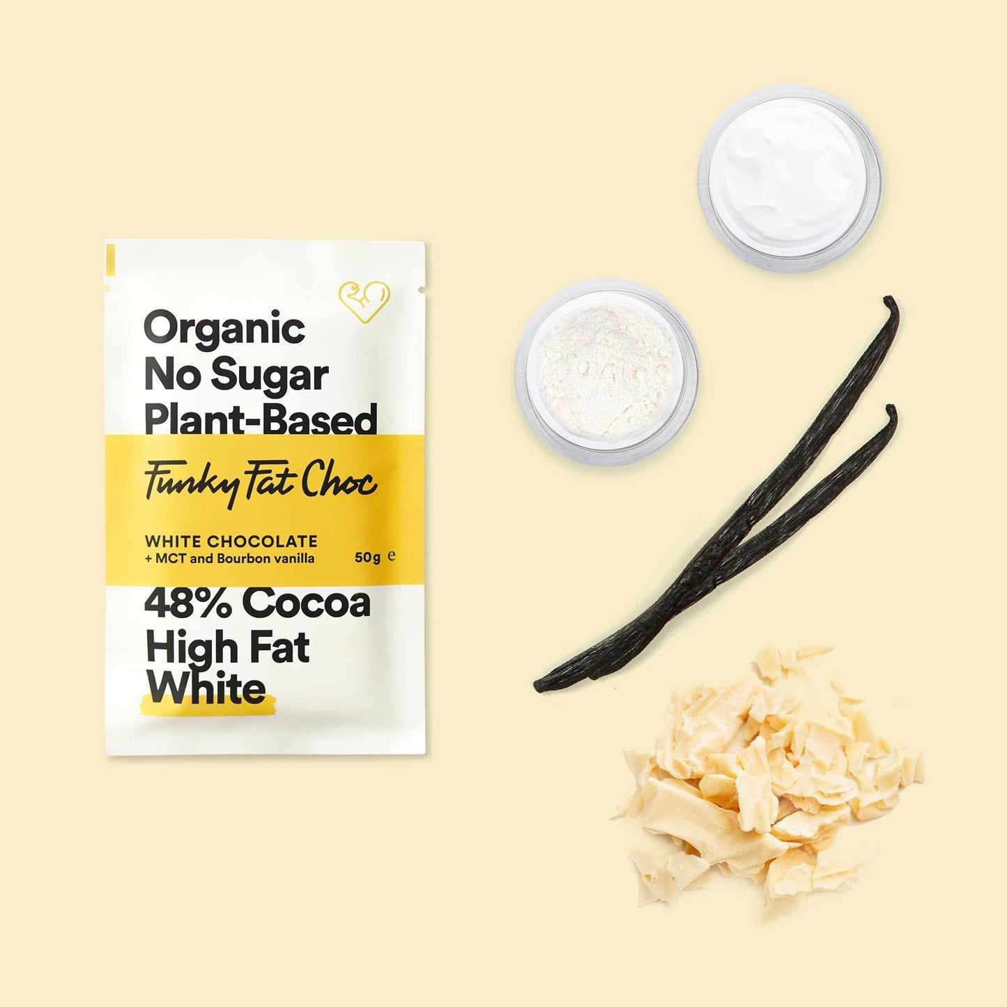 Chocolate cetogénico biológico e vegan 48% branco 50 g