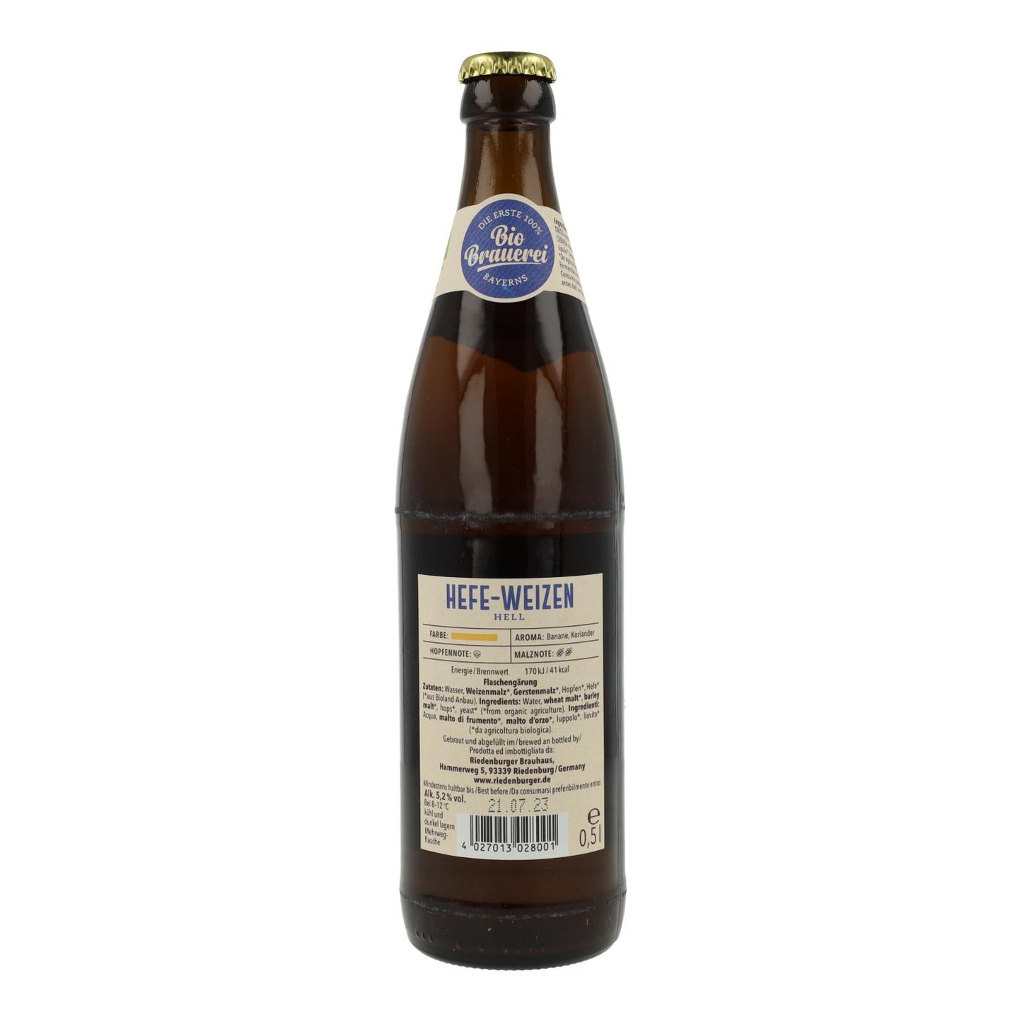 Cerveja de trigo biológica Weiss Riedenburger 50cl