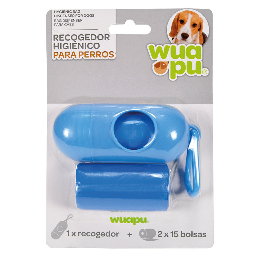 Portarollos Dispensador Azul De Bolsas Higiénicas Recoge Excrementos De Perro Wuapu Con 30 Bolsas_0
