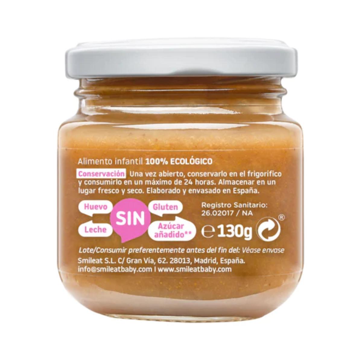 Embalagem de 12 frascos de framboesa e pêssego biológicos Smileat, 130g