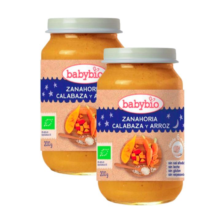 PROMOÇÃO x2 Pote Boa Noite Cenoura, Abóbora e Arroz. Babybio 200 g