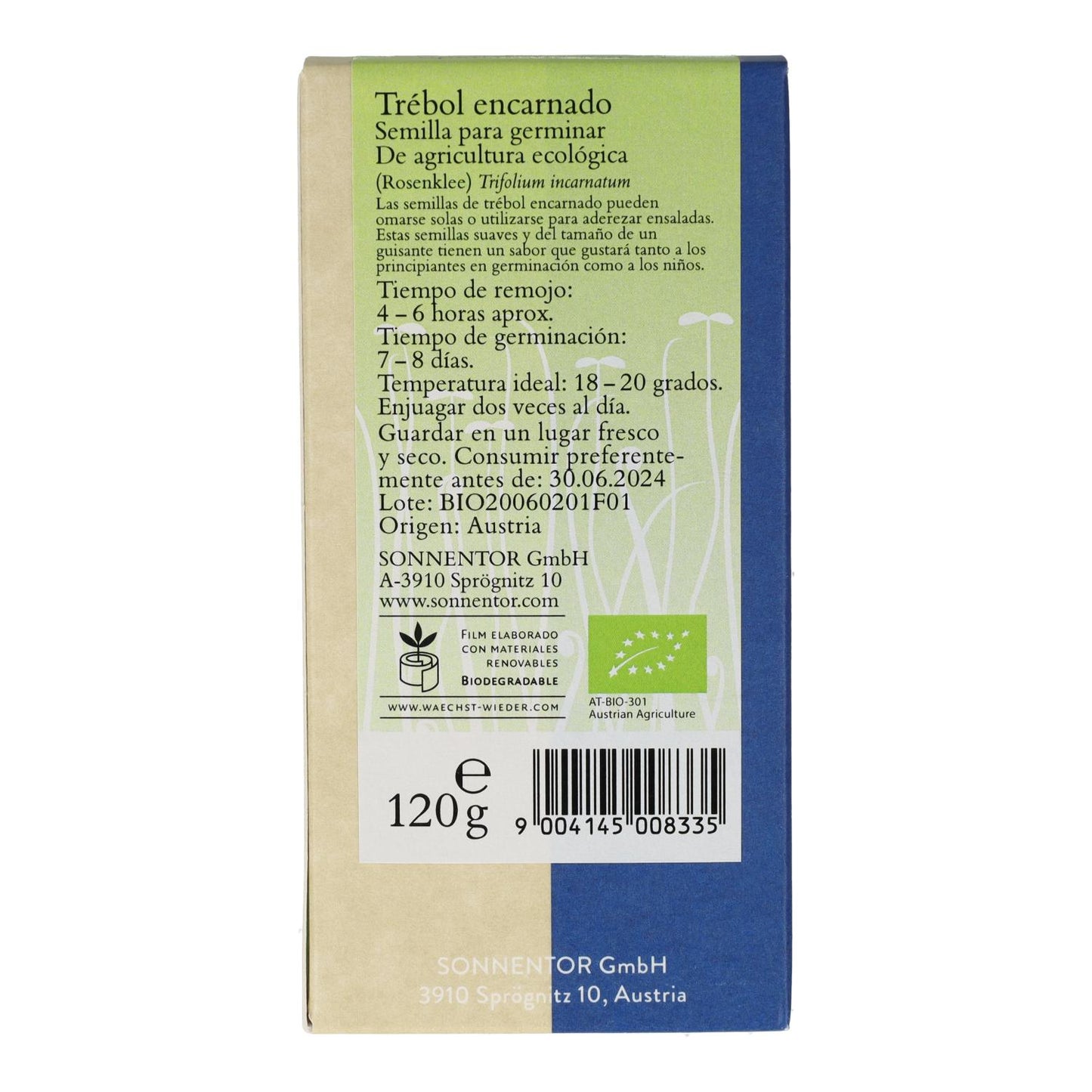 Sementes de trevo vermelho biológico Sonnetor 120g para germinação