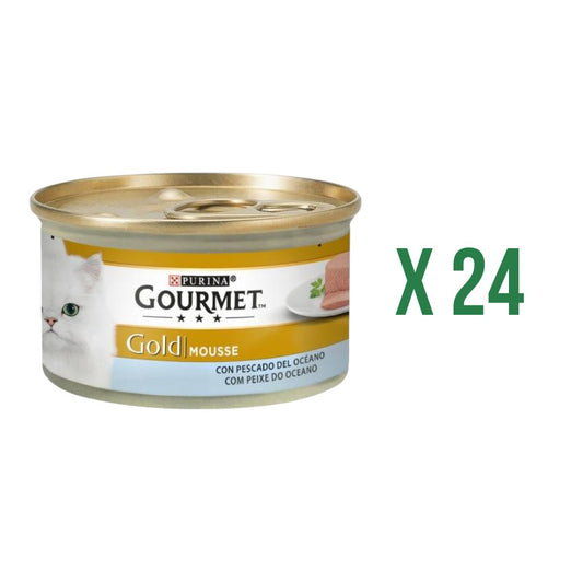 Embalagem de 24 x GOURMET GOLD Mousse Comida Húmida para Peixes do Oceano 85 g