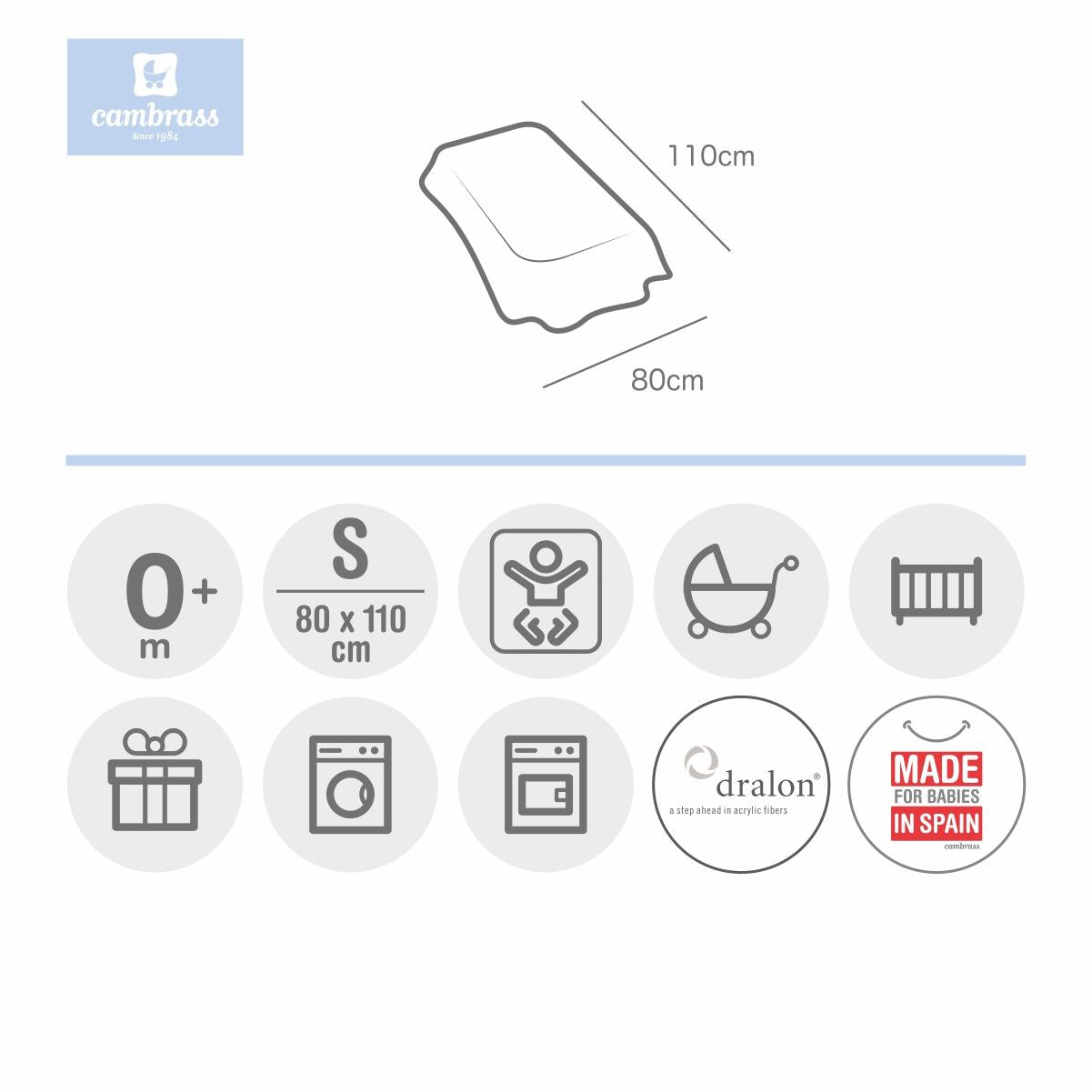 Manta para mini berço 80x110 cm. Cambrass em várias cores Rosa Estrela