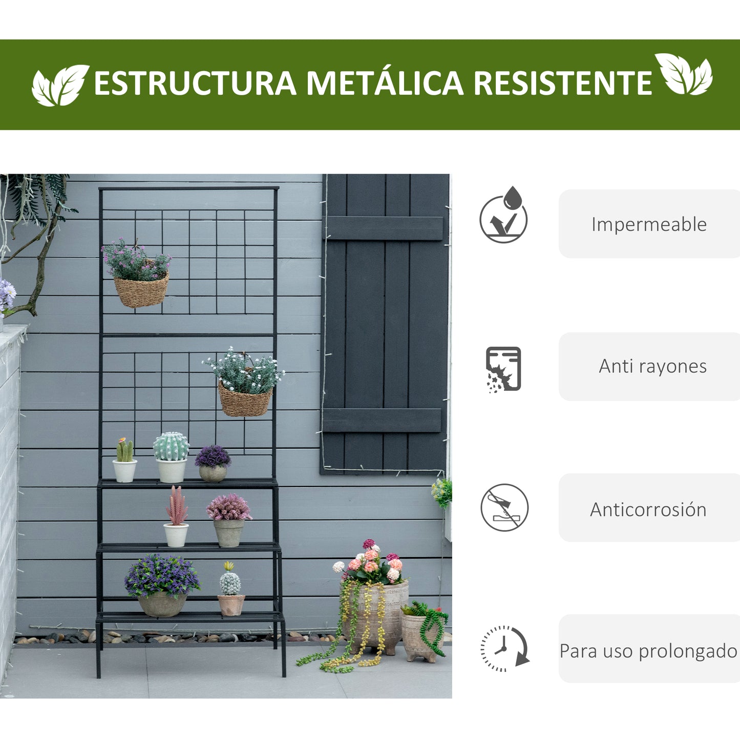 Outsunny Soporte Plantas Con Enrejado De Metal Estantería De Macetas 3 Estantes_5