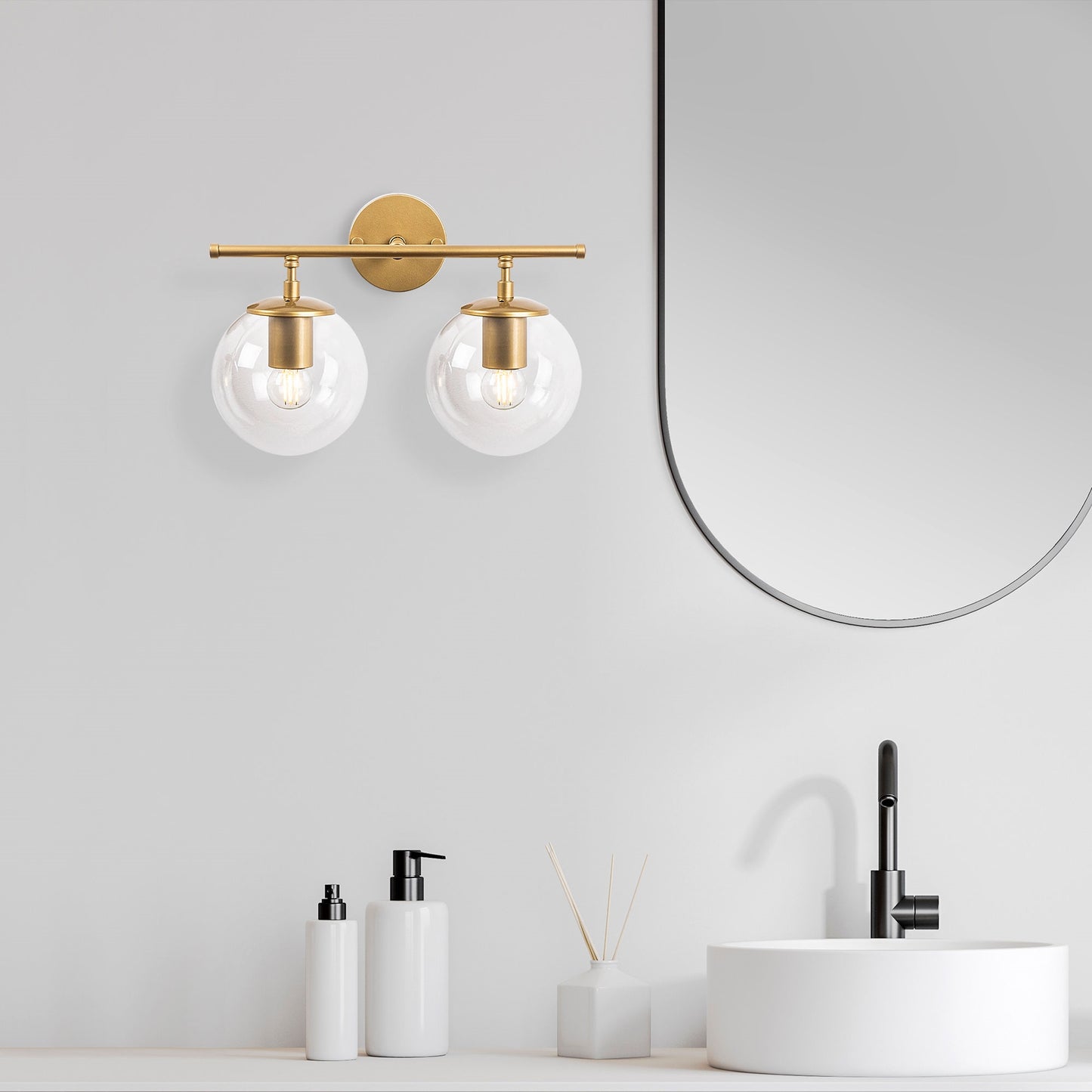 Aplique De Pared, Recto 2 Transparente, Metal , Oro Brillante, 36x24x16, Casquillo 2 X E14 Max 40 W