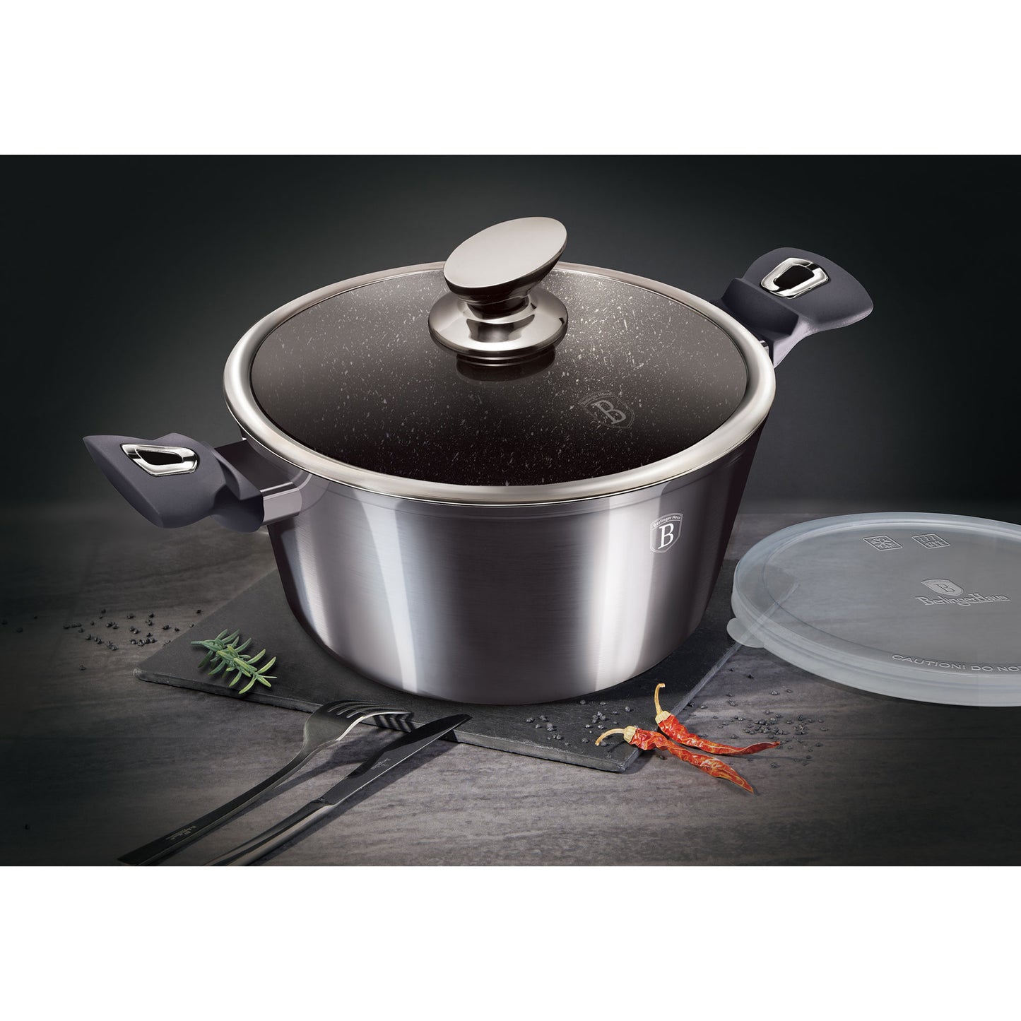 Batería De Cocina Aluminio Forjado Antiadherente Sin Pfoa, Set 2 Cacerolas, 1 Sartén, Tapas Berlinger Haus Carbon Pro Gris Oscuro_5
