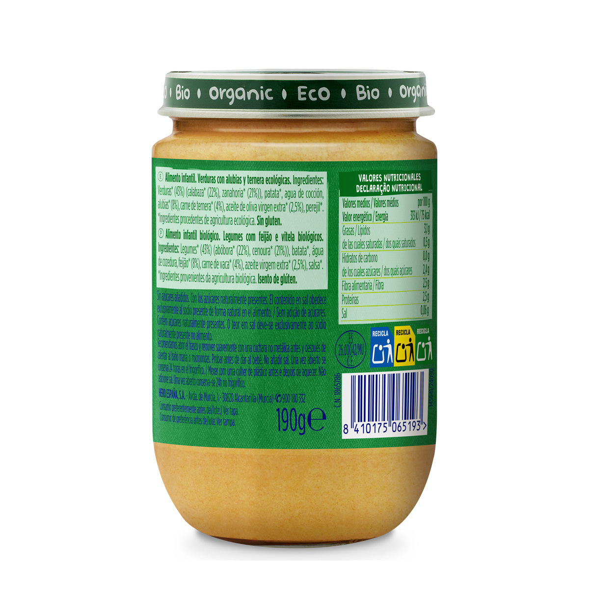 Pote de feijão e carne Eco +6 meses, Hero Baby SOLO, 190 g