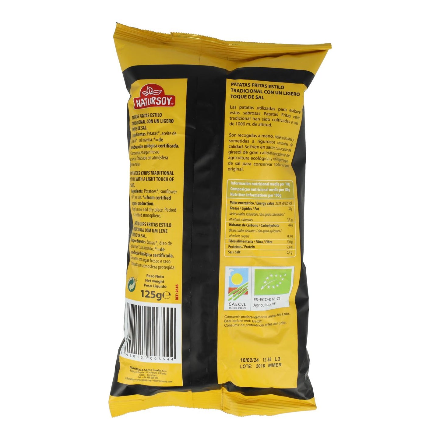 Batata chips biológica com casca, Natursoy 125 g