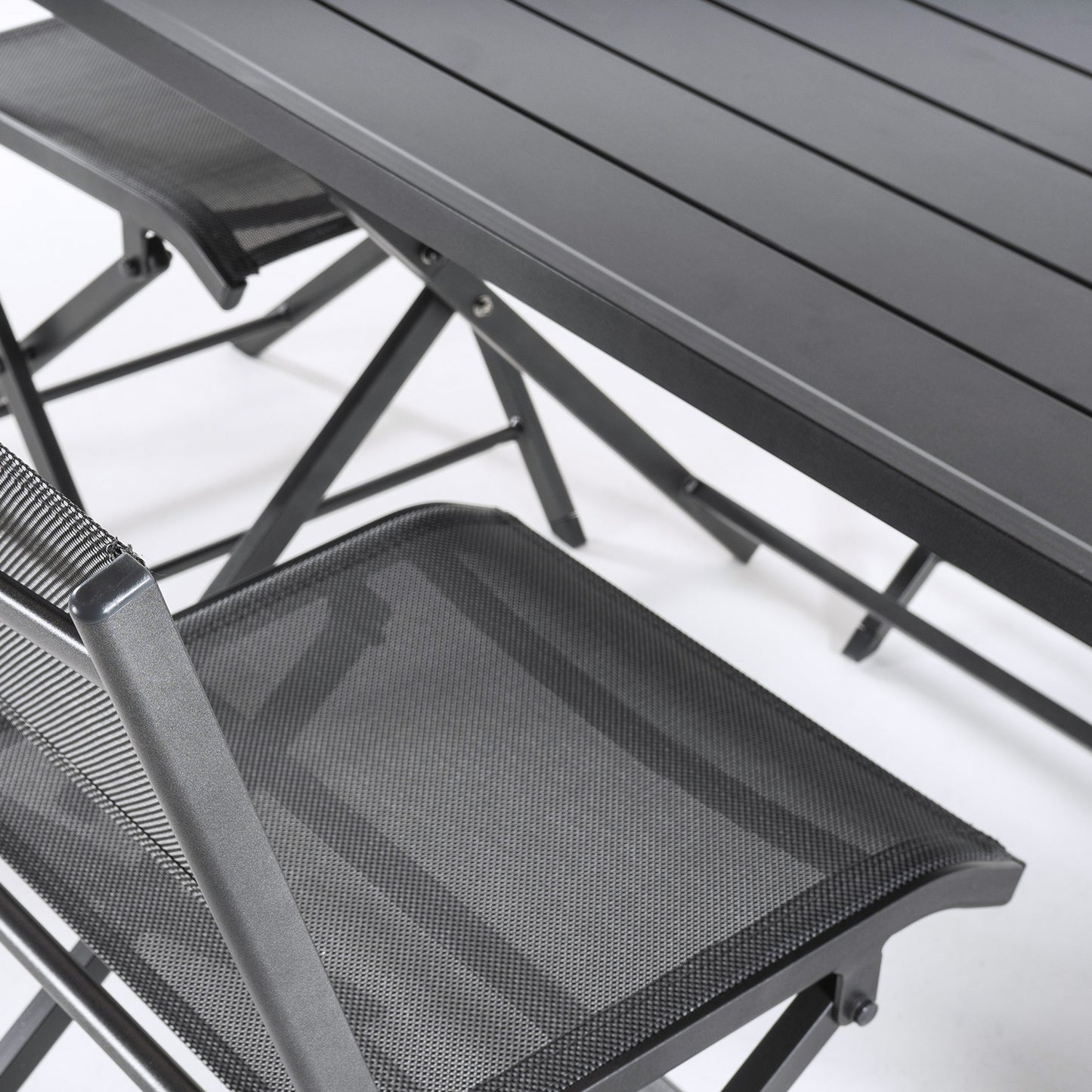 Conjunto Para Exterior, Mesa Plegable 120 Cm Y 4 Sillas Plegables, Aluminio Antracita, Textilene Color Plata Y Negro, 4 Plazas_4