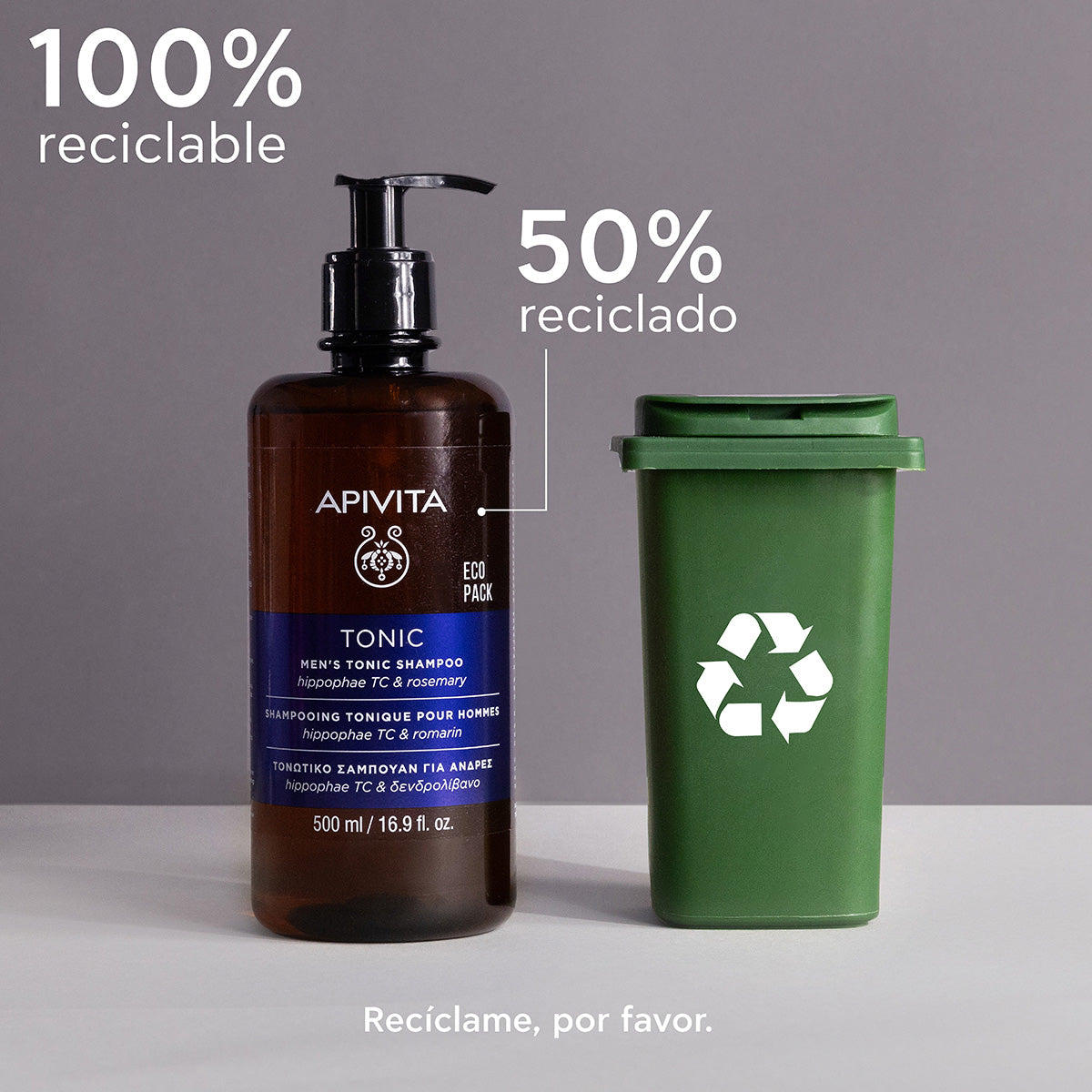 Champô tonificante para homem contra a queda de cabelo - Ecopack APIVITA, 500 ml