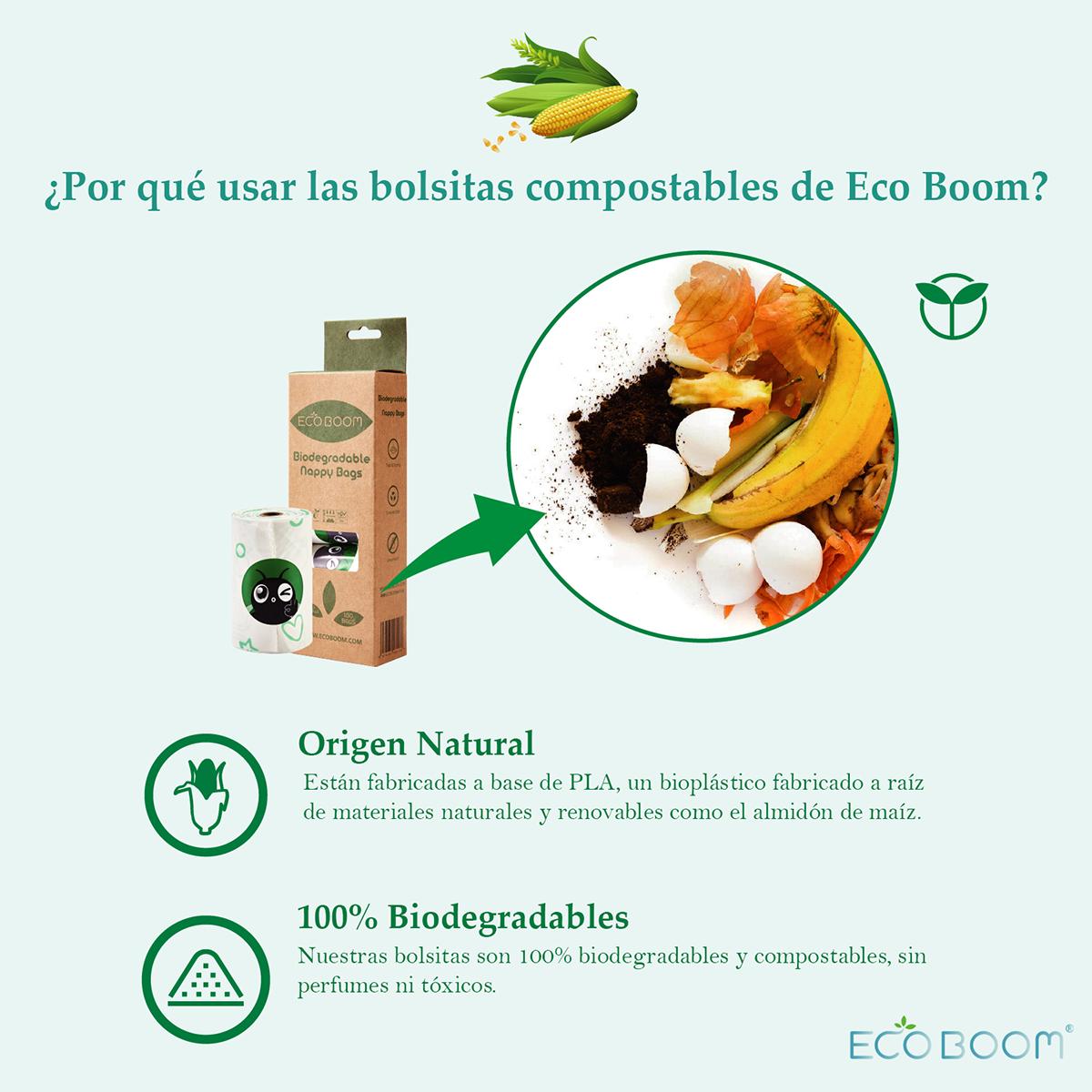 Sacos biodegradáveis 100% compostáveis Ecoboom 5x20 sacos