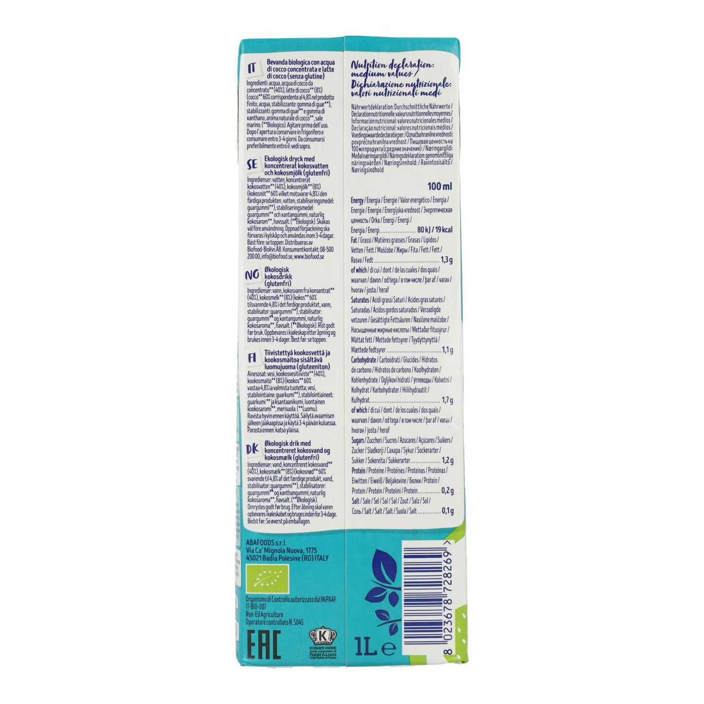 Bebida de coco biológica Supreme Isola Bio 1L