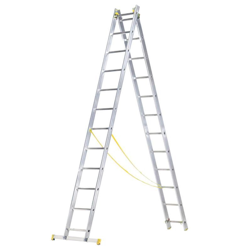 Escalera Aluminio 2 Tramos 12+12 Peldaños. Plegable, Antideslizante, Resistente_0