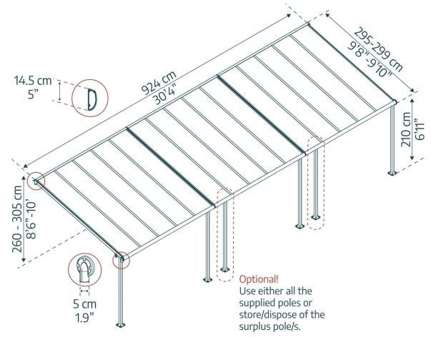 Pérgola anexa Capri 299x924 cm cinzento Canopia da Palram