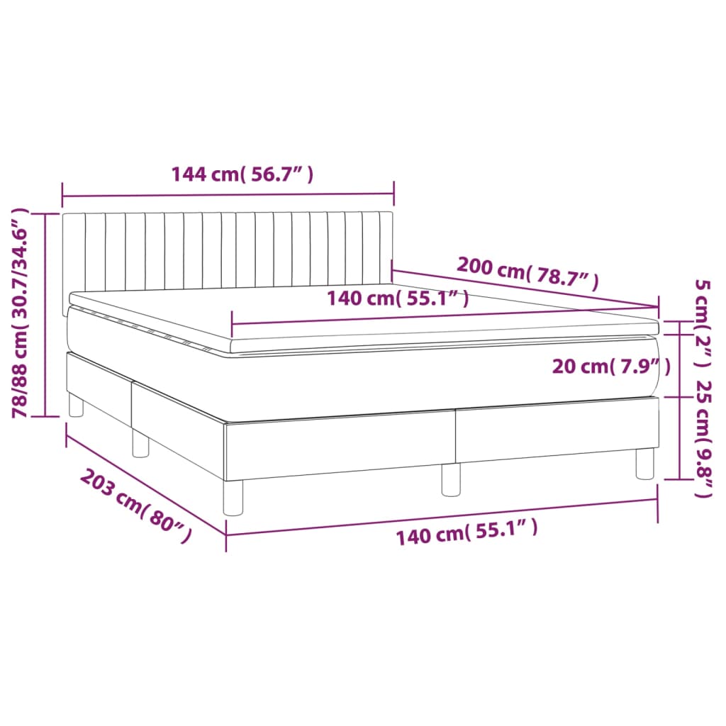 Cama Box Spring Con Colchón Y Led Tela Azul 140x200 Cm / Vetonek_5