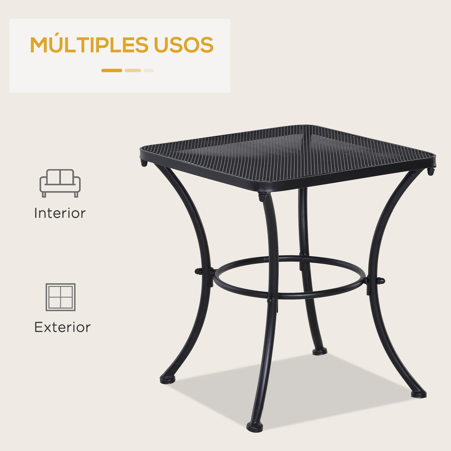 Outsunny Mesa De Jardín Cuadrada De Metal Para Terraza Balcón 45x45x50 Cm Negro_5