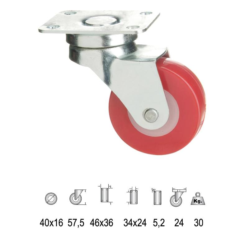 Rueda Poliuretano Placa 40 Mm.