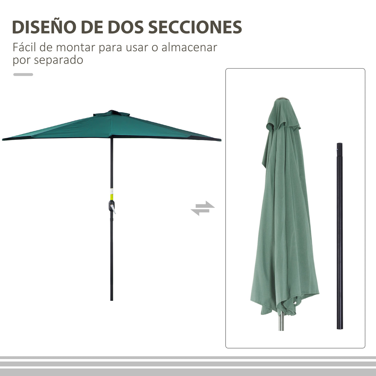 Sombrilla De Jardín Outsunny Metal, Poliéster Verde 269x138x236 Cm_5