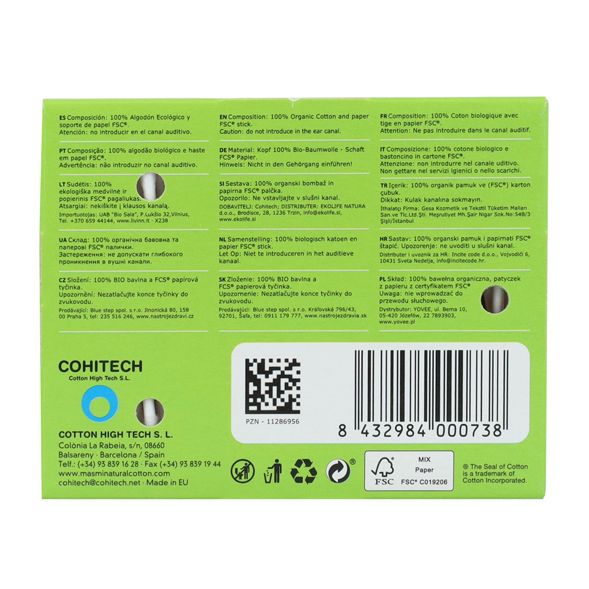 Cotonetes e palitos de papel Masmi ECO, 200 unidades